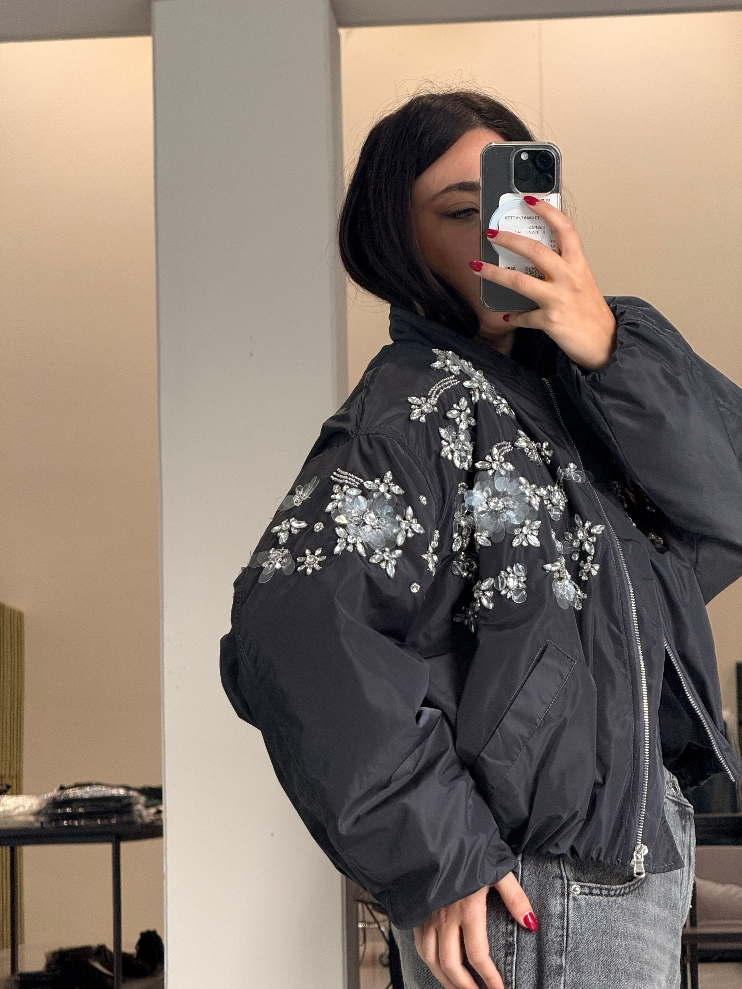 Haveone bomber over con cristalli ricamati