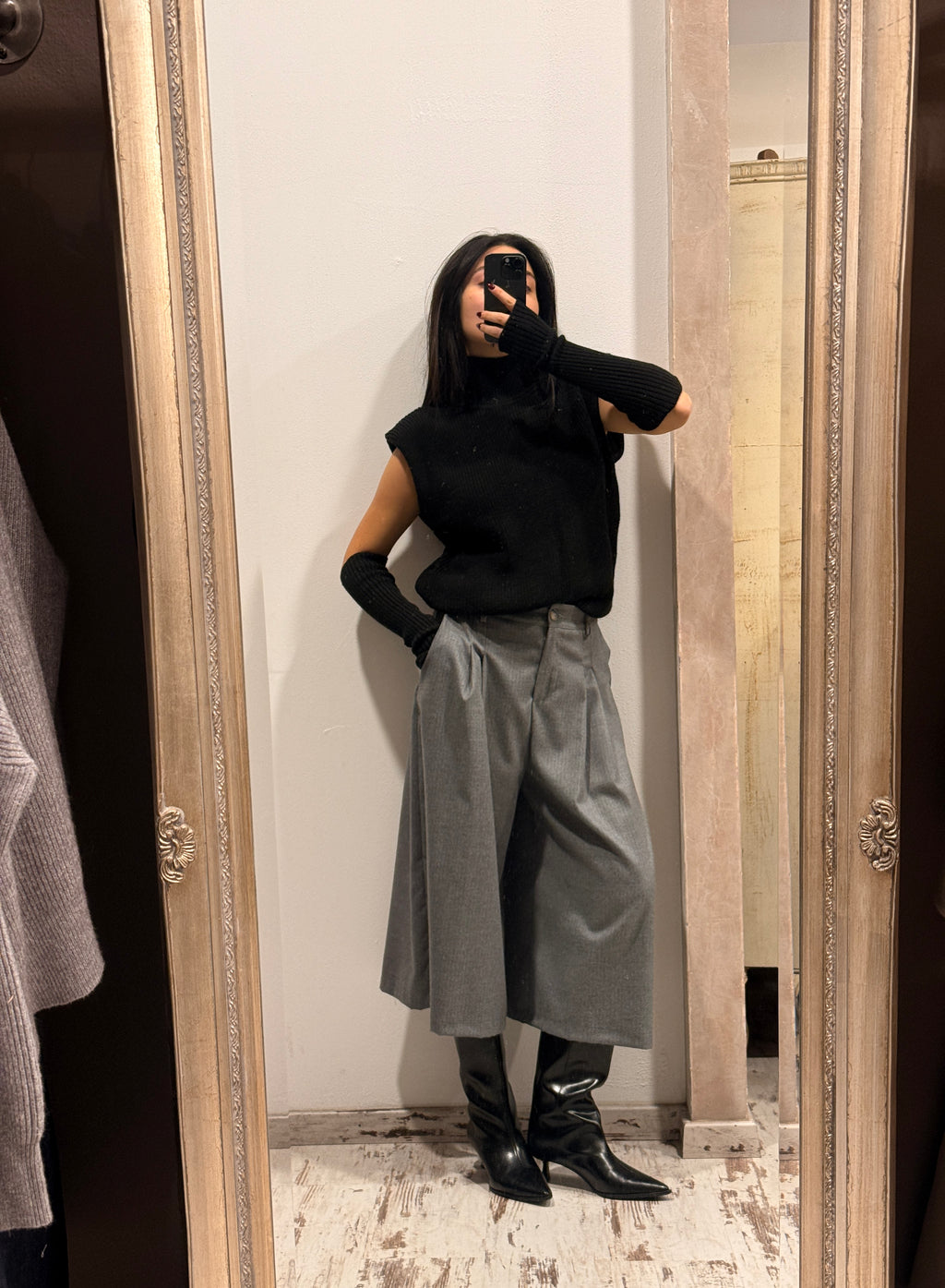 Vicolo-Maglia smanicata misto alpaca con manicotti - nero