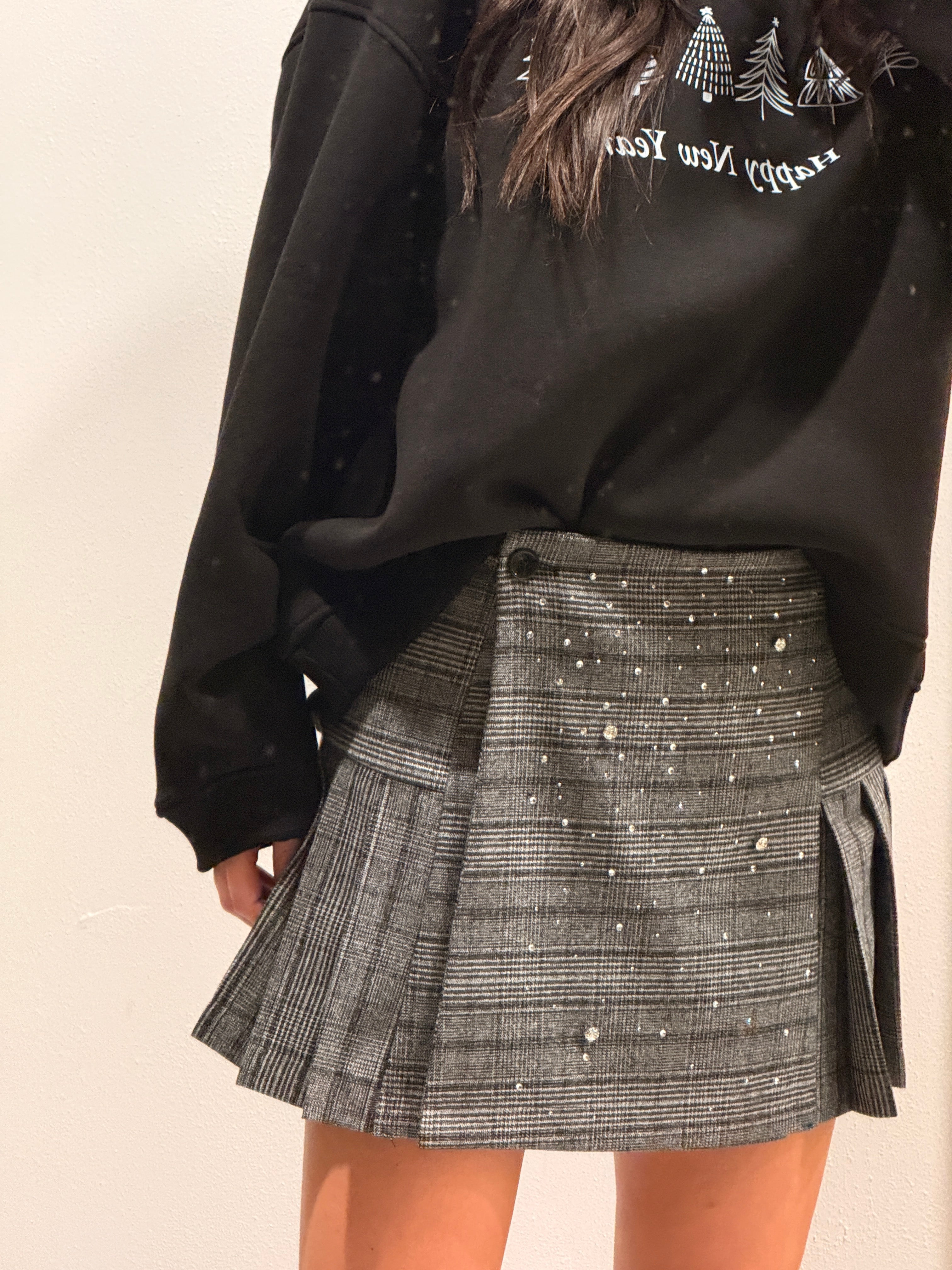 Gonna corta a portafoglio con perle e motivo check Please