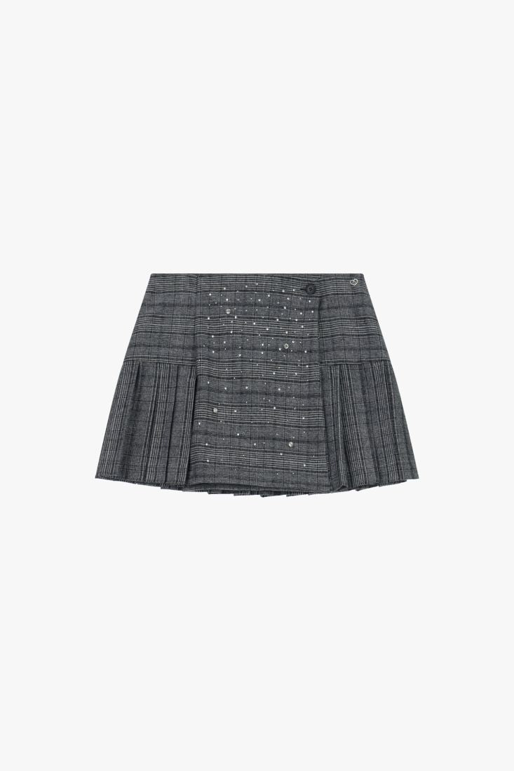 Gonna corta a portafoglio con perle e motivo check Please