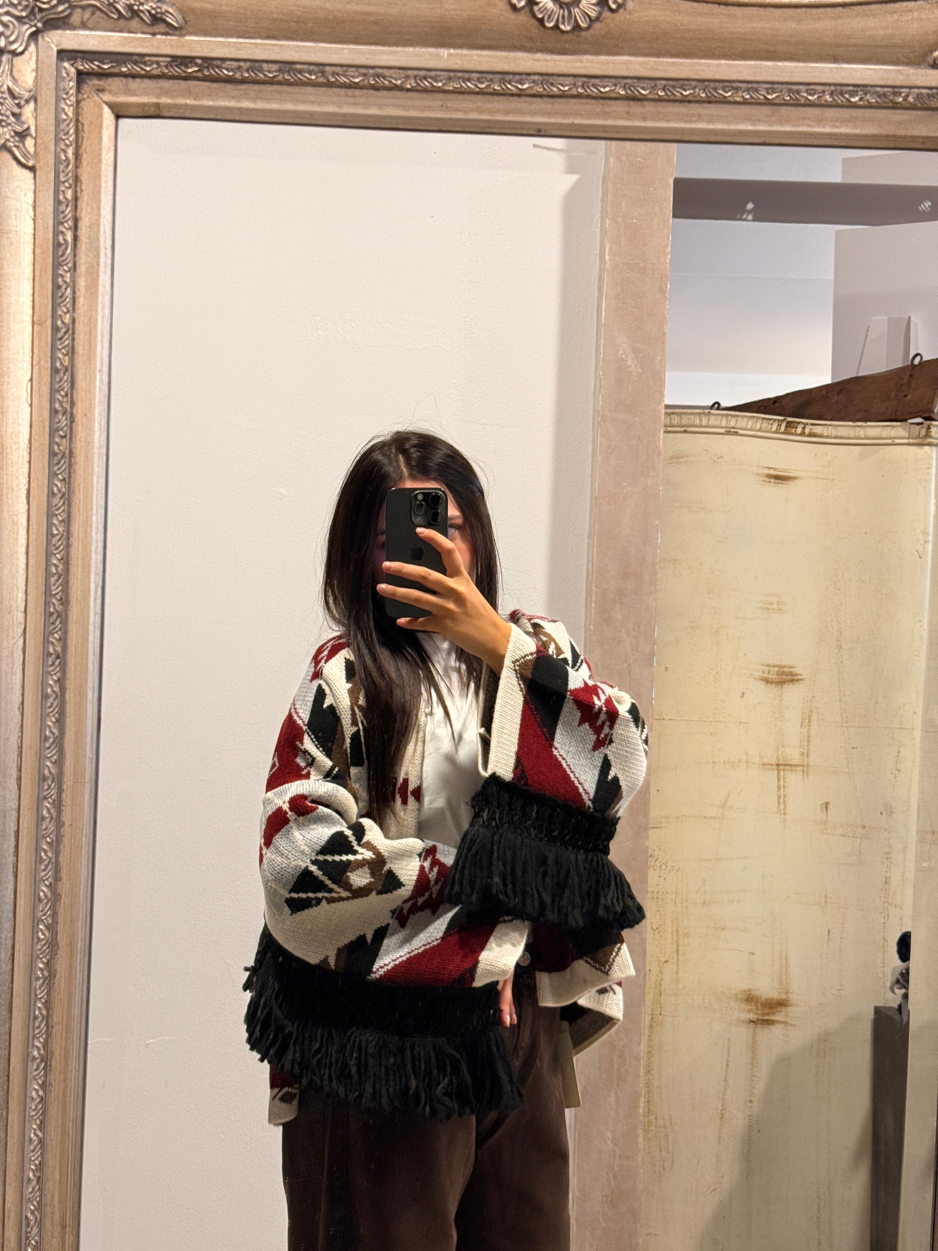 Cardigan motivo etnico con frange ViCOLO