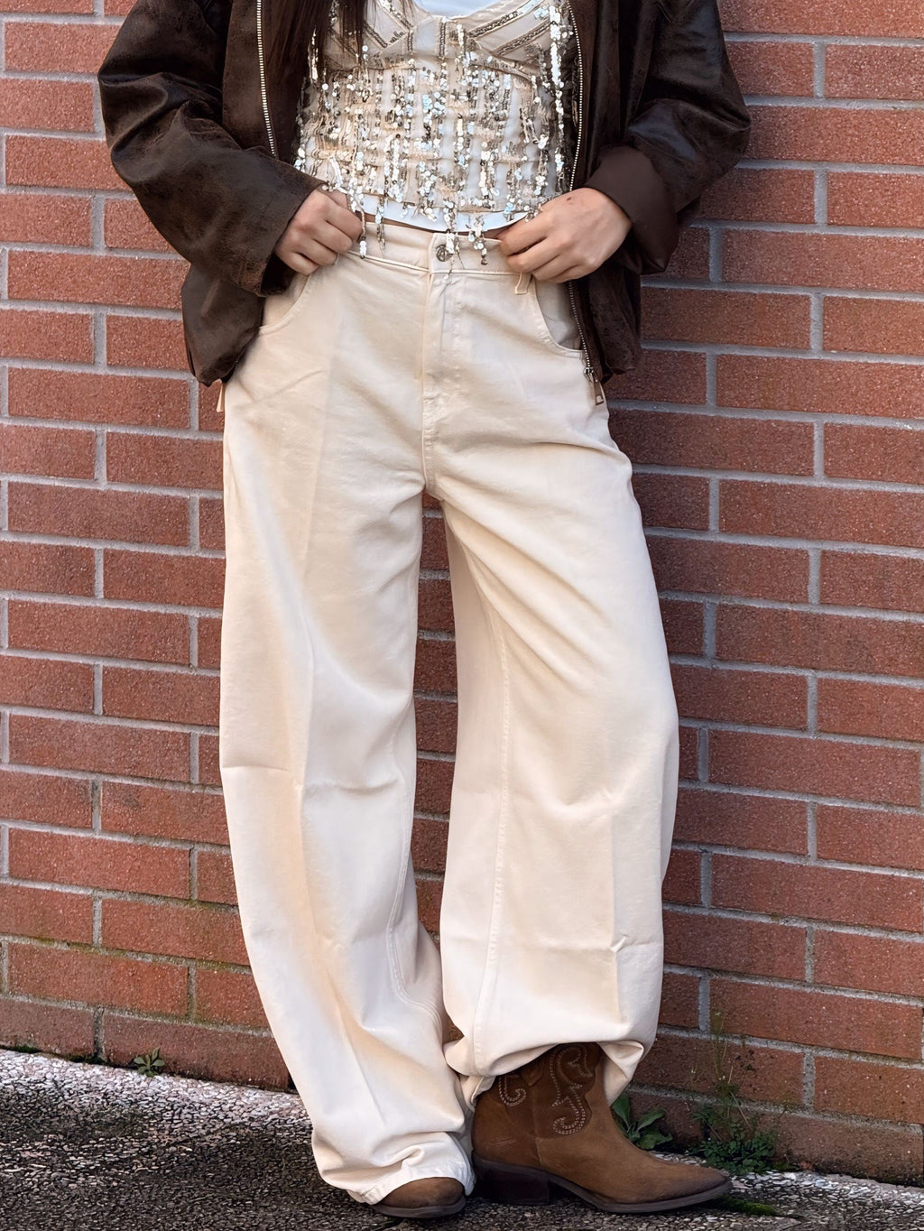 Jeans Icon Mia Baggy Crema - Vicolo