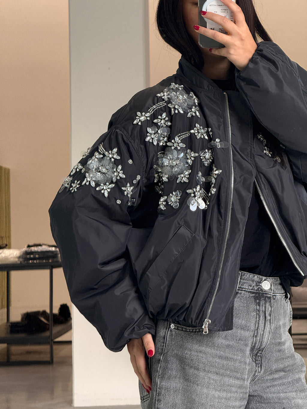 Haveone bomber over con cristalli ricamati