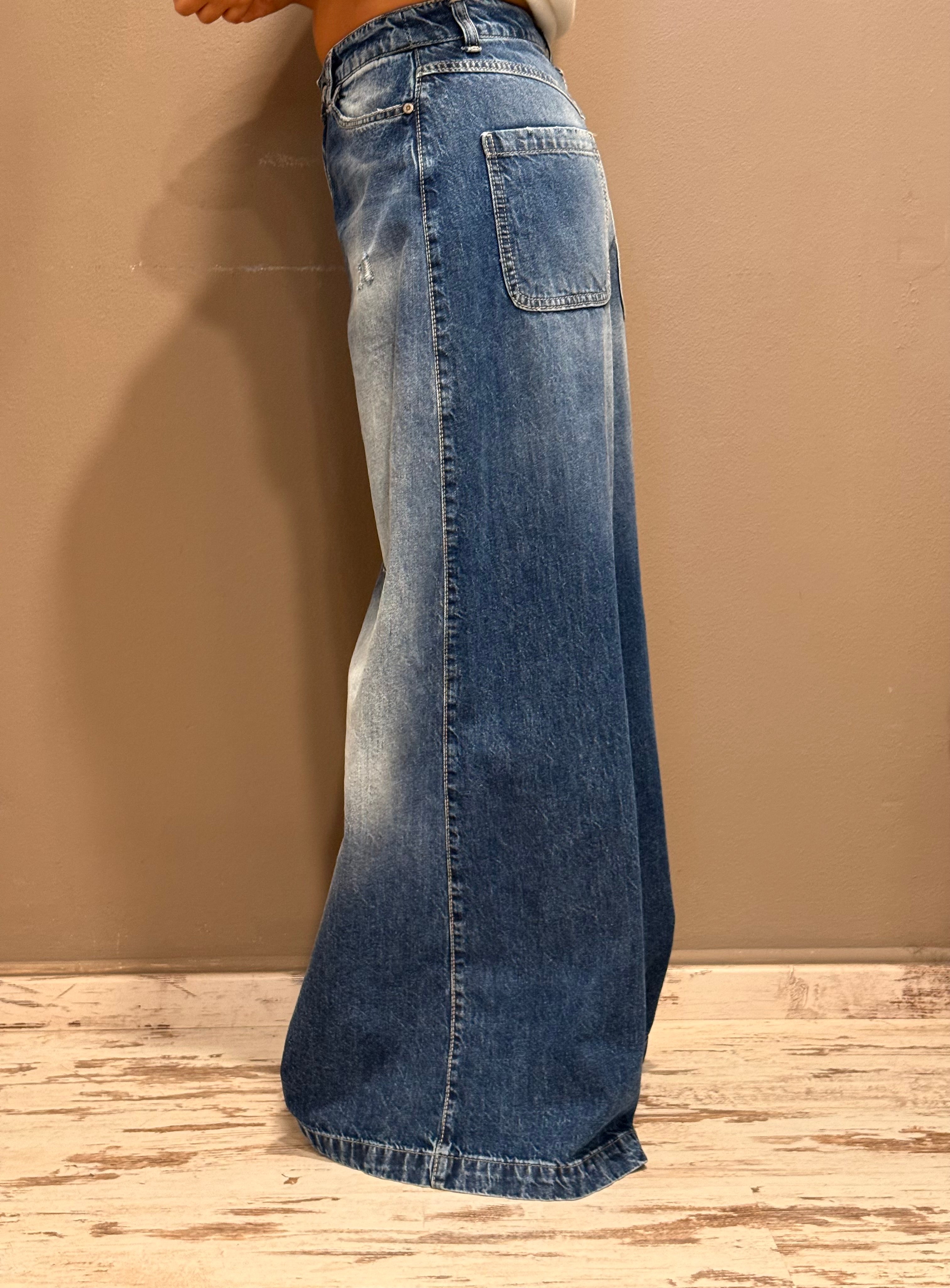 Jeans a gamba larga e vita alta Please