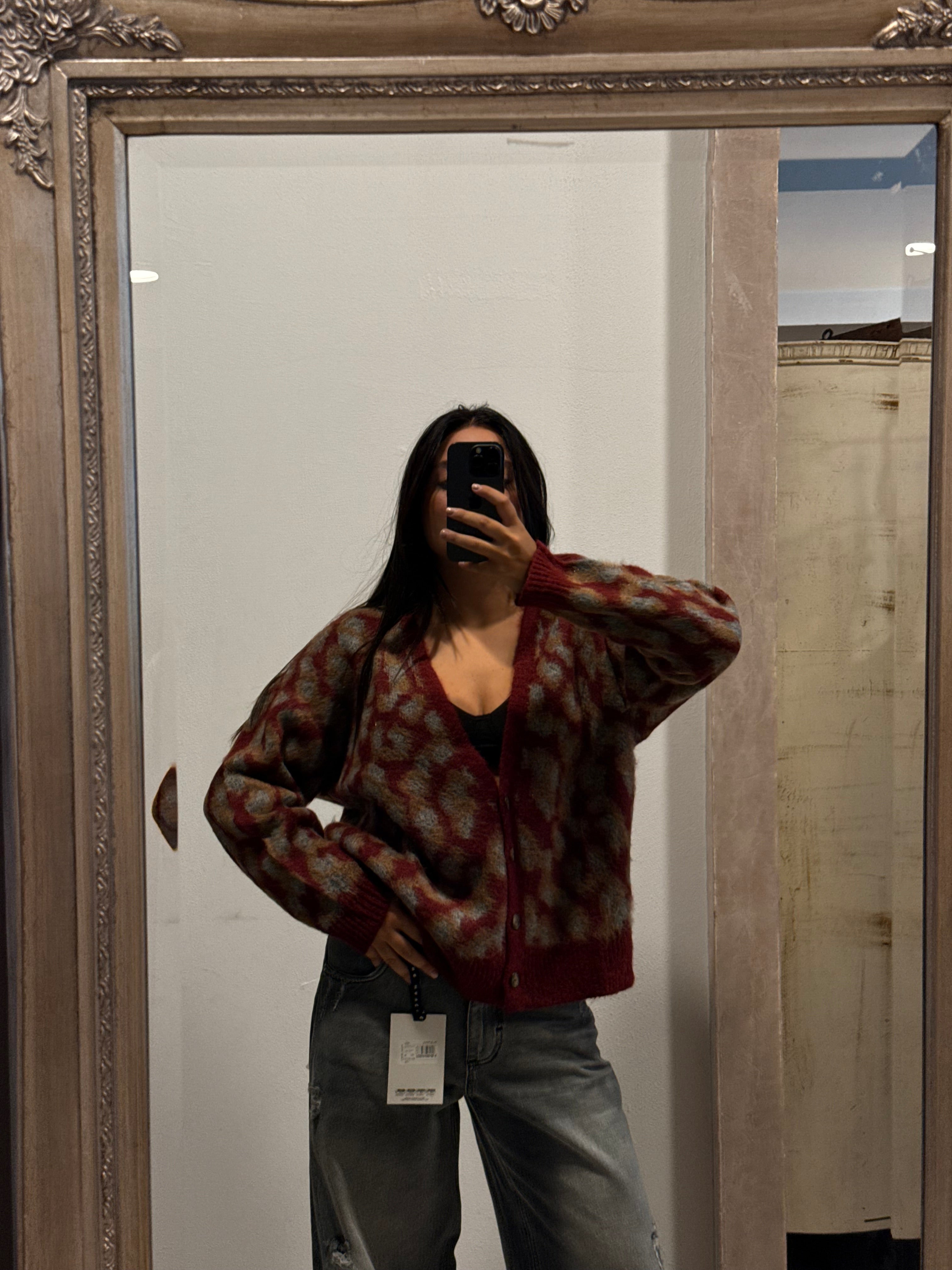 Cardigan jacquard maku vino a quattro bottoni - HaveOne