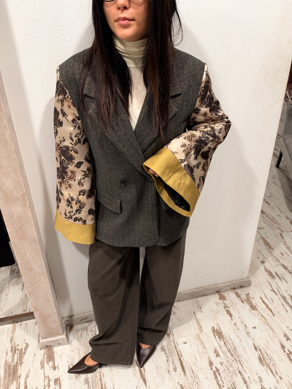 Blazer Over Maniche Stampa Floreale