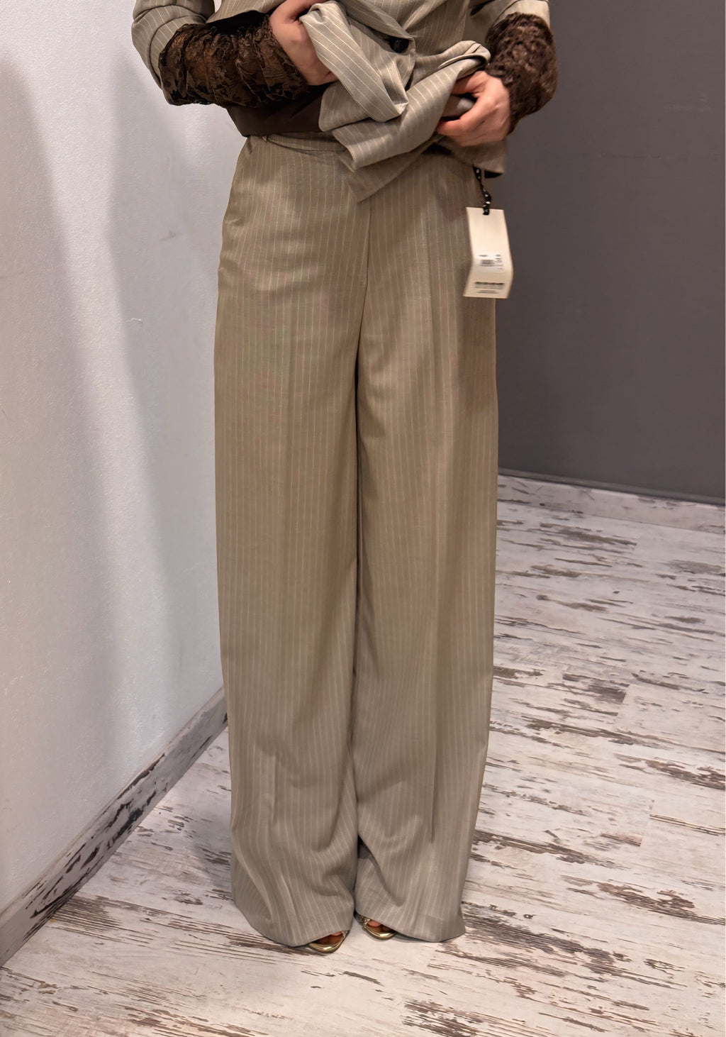 Pantalone palazzo gessato tortora- HaveOne