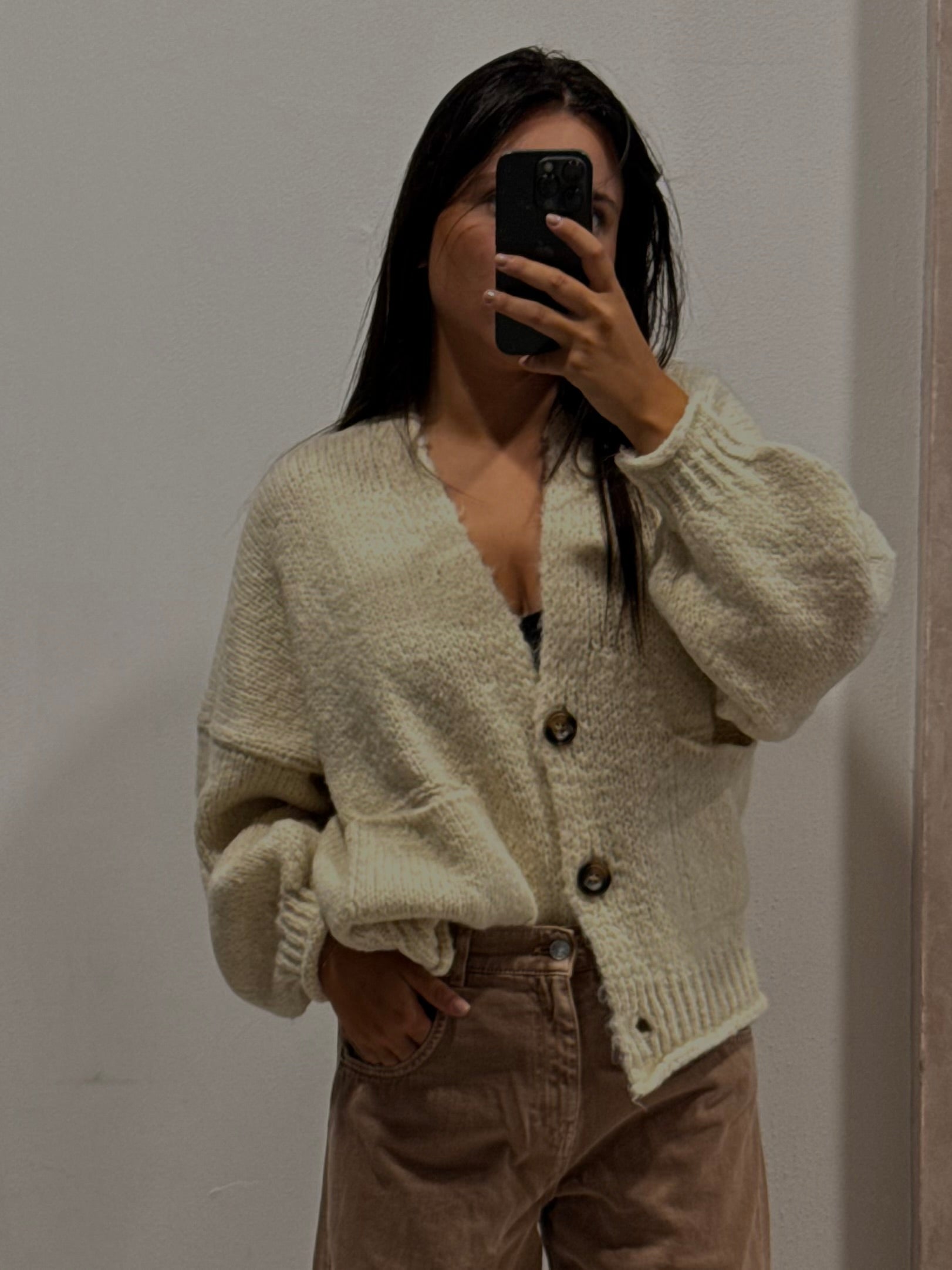 Cardigan calce a tre bottoni con taschine - HaveOne