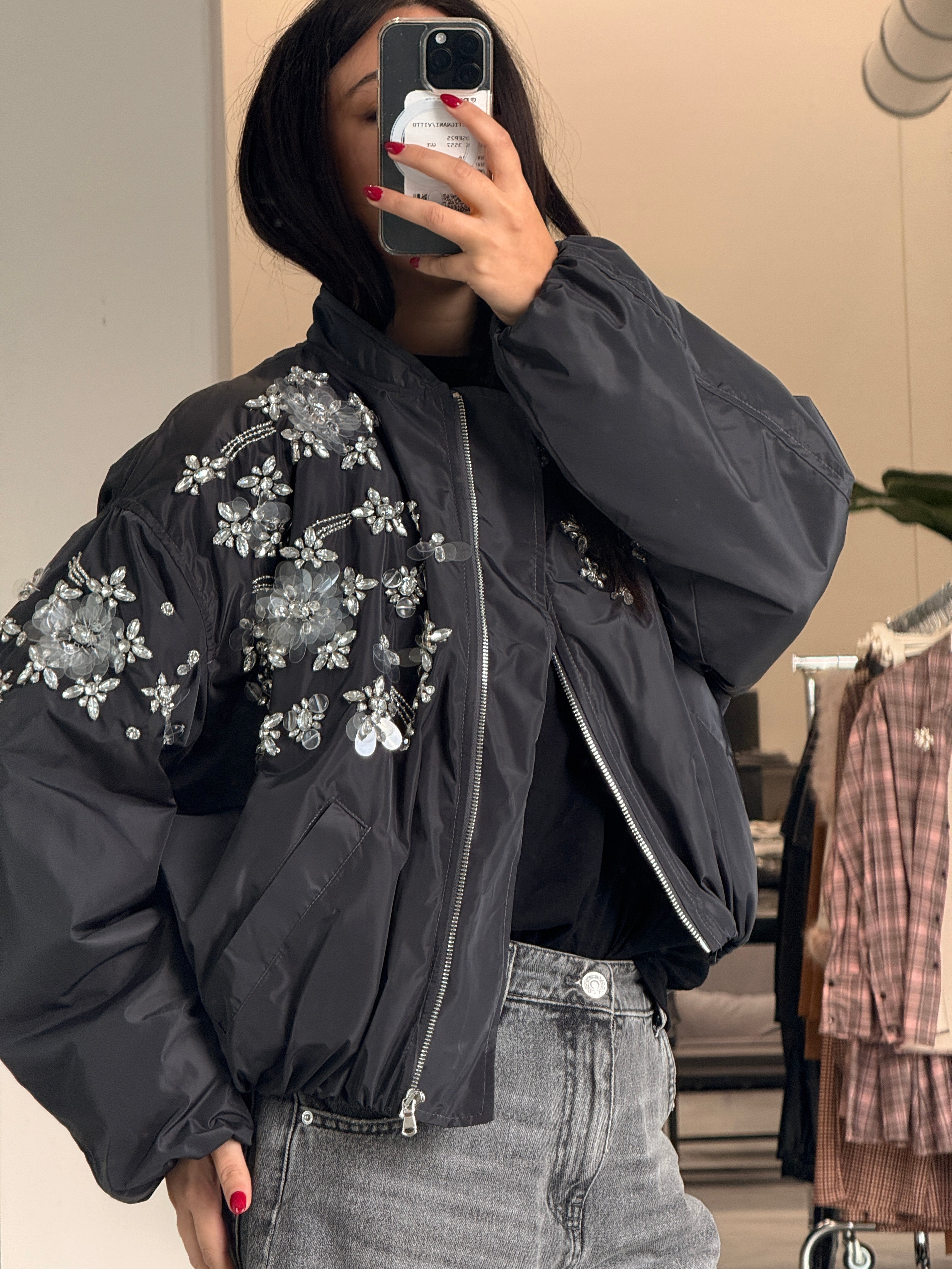 Haveone bomber over con cristalli ricamati