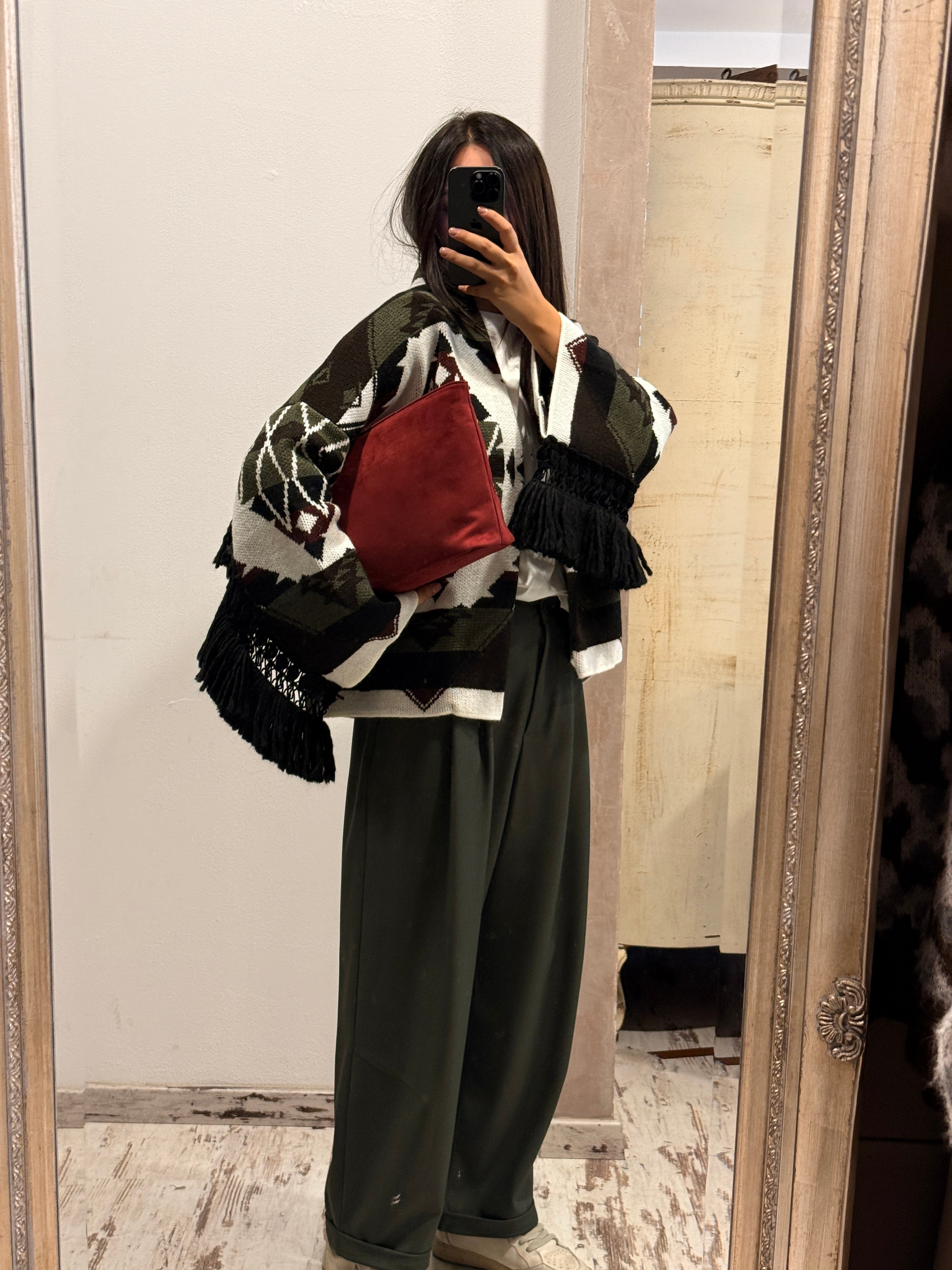 Cardigan motivo etnico con frange ViCOLO