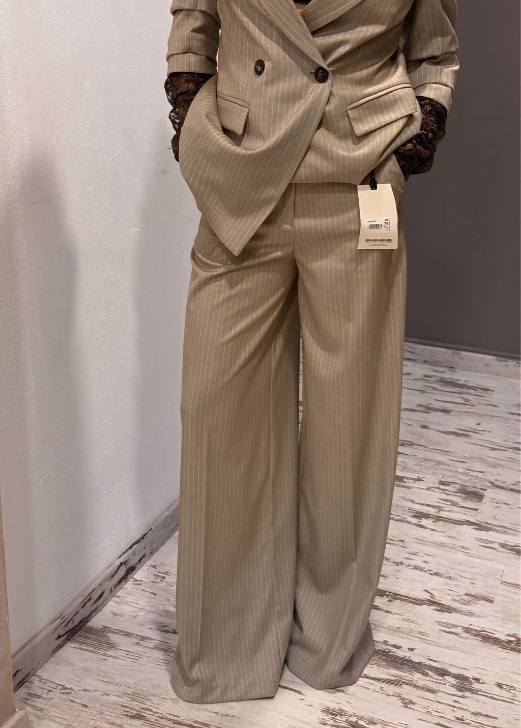 Pantalone palazzo gessato tortora- HaveOne