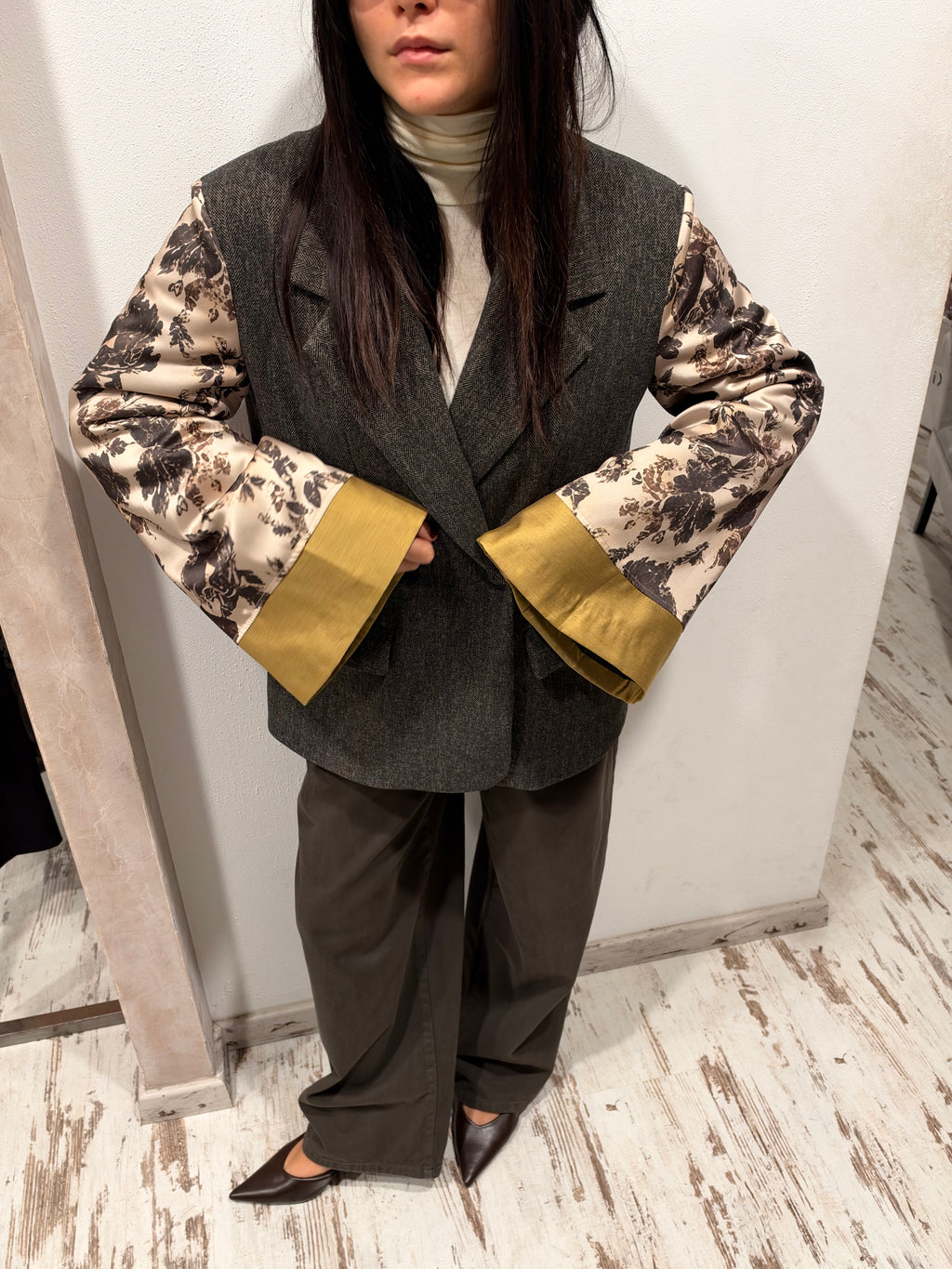 Blazer Over Maniche Stampa Floreale