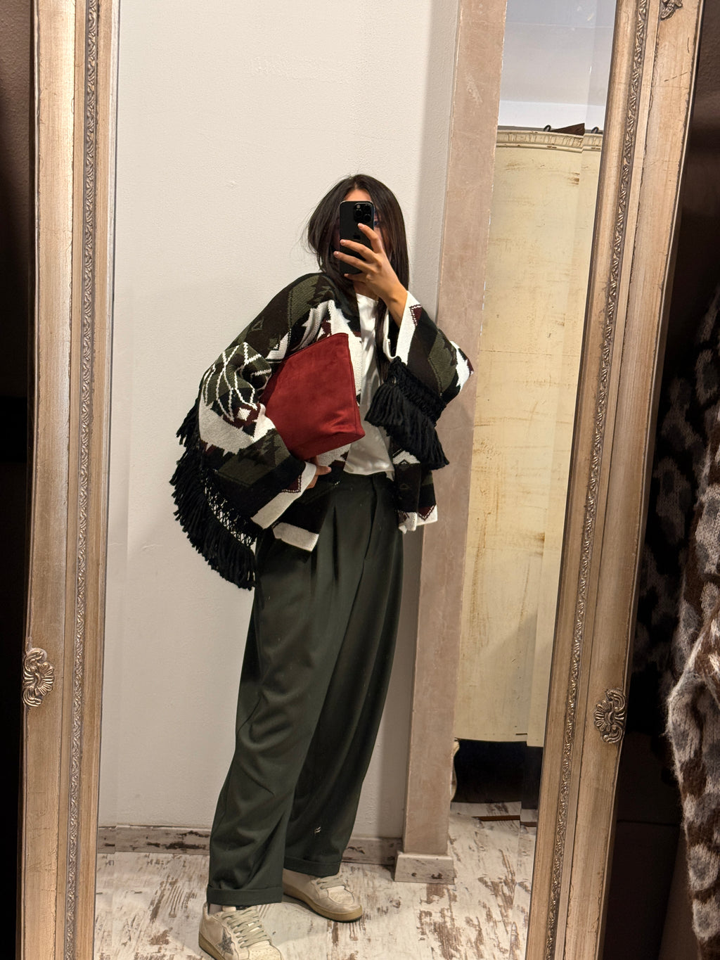 Cardigan motivo etnico con frange ViCOLO