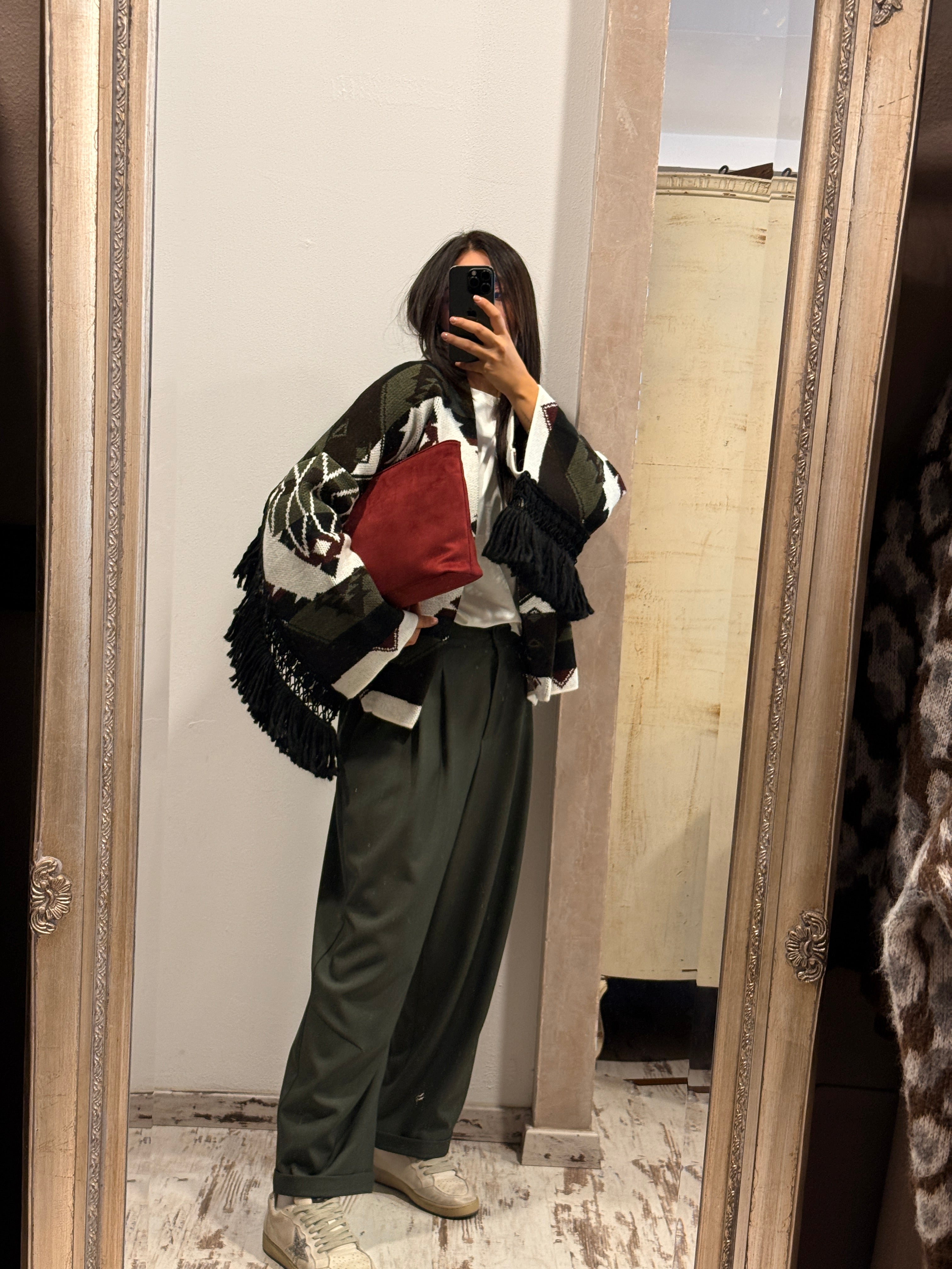 Cardigan motivo etnico con frange ViCOLO