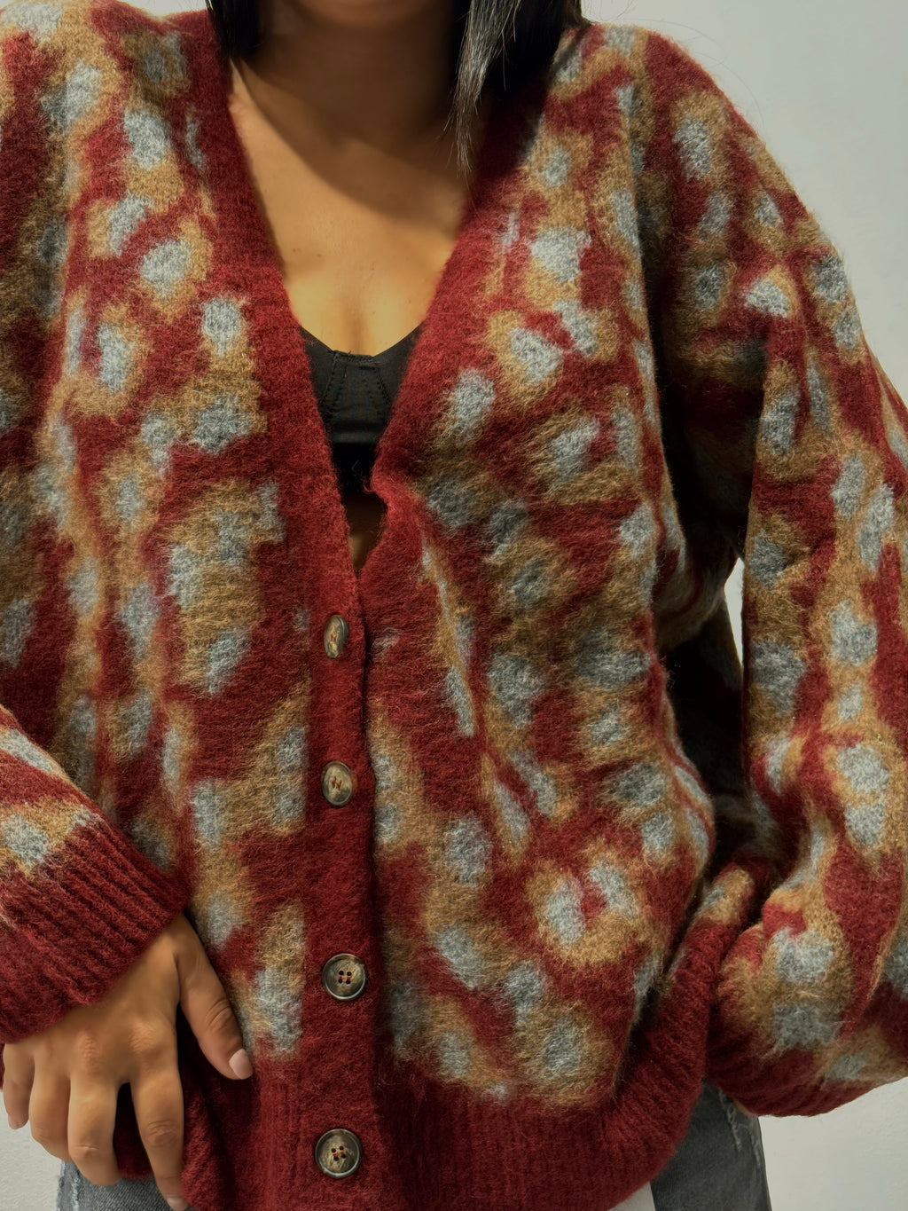 Cardigan jacquard maku vino a quattro bottoni - HaveOne