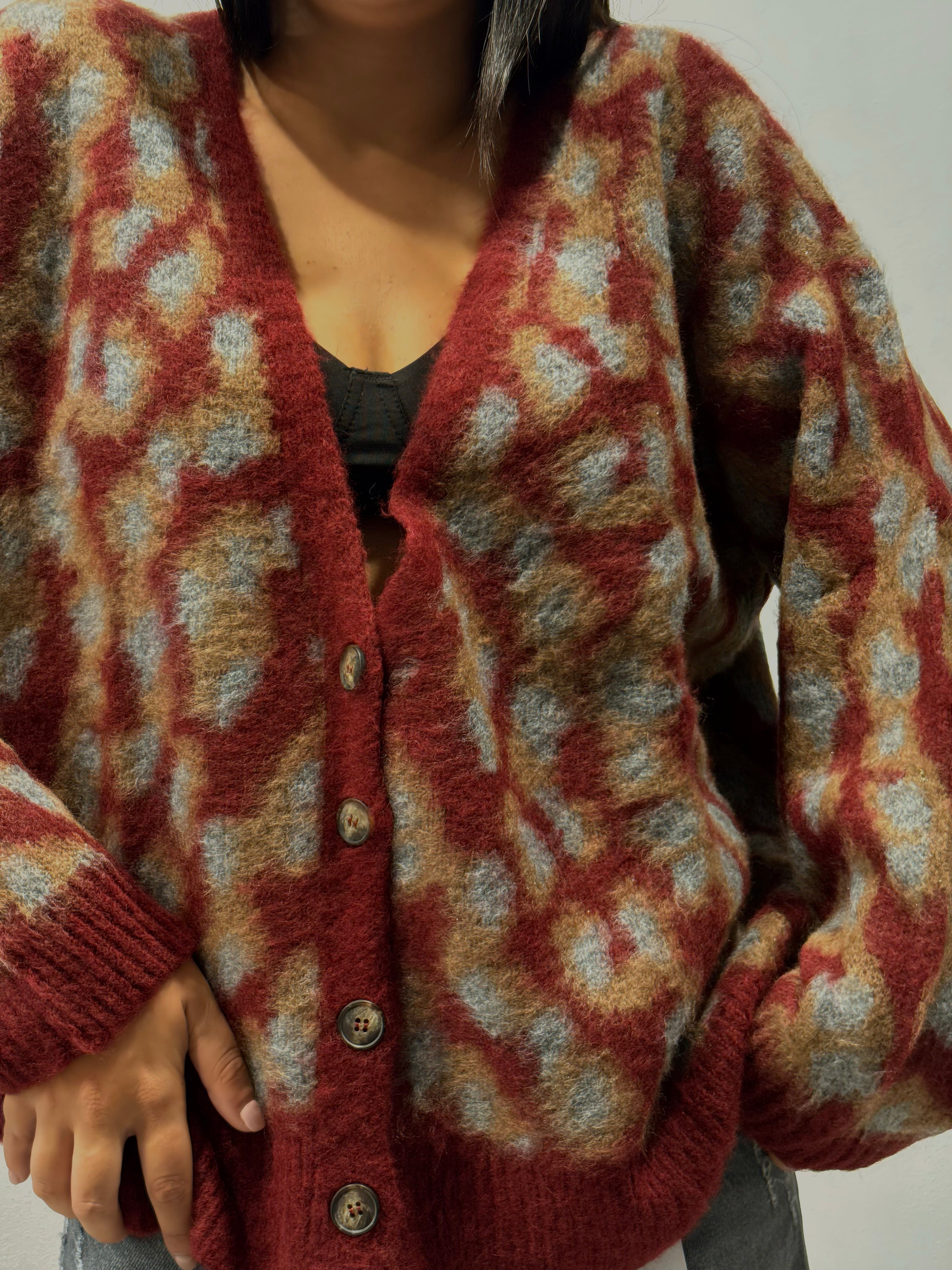 Cardigan jacquard maku vino a quattro bottoni - HaveOne