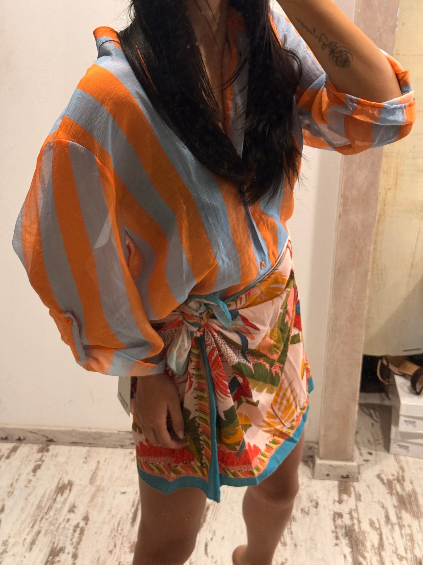 Camicia HaveOne The Island Righe Arancio Cielo