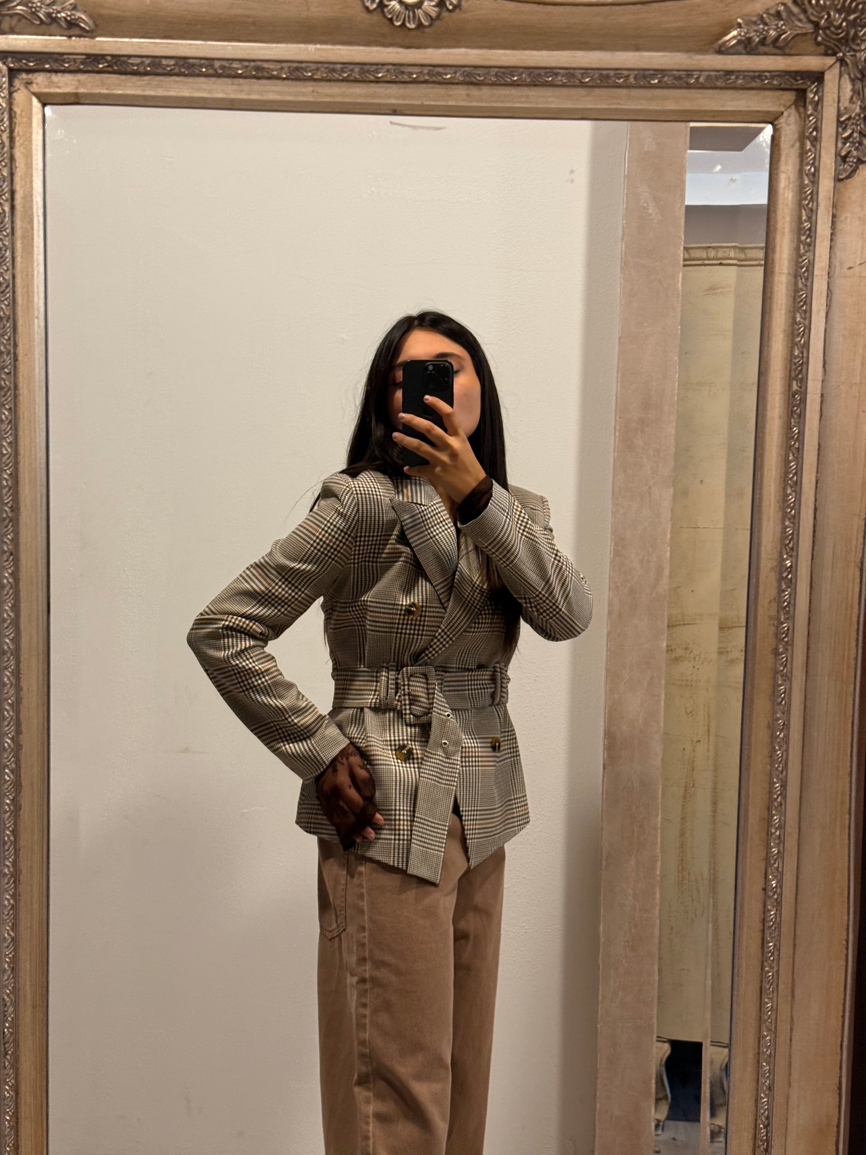 SUSYMIX - GIACCA CHECK SLIM CON CINTURA