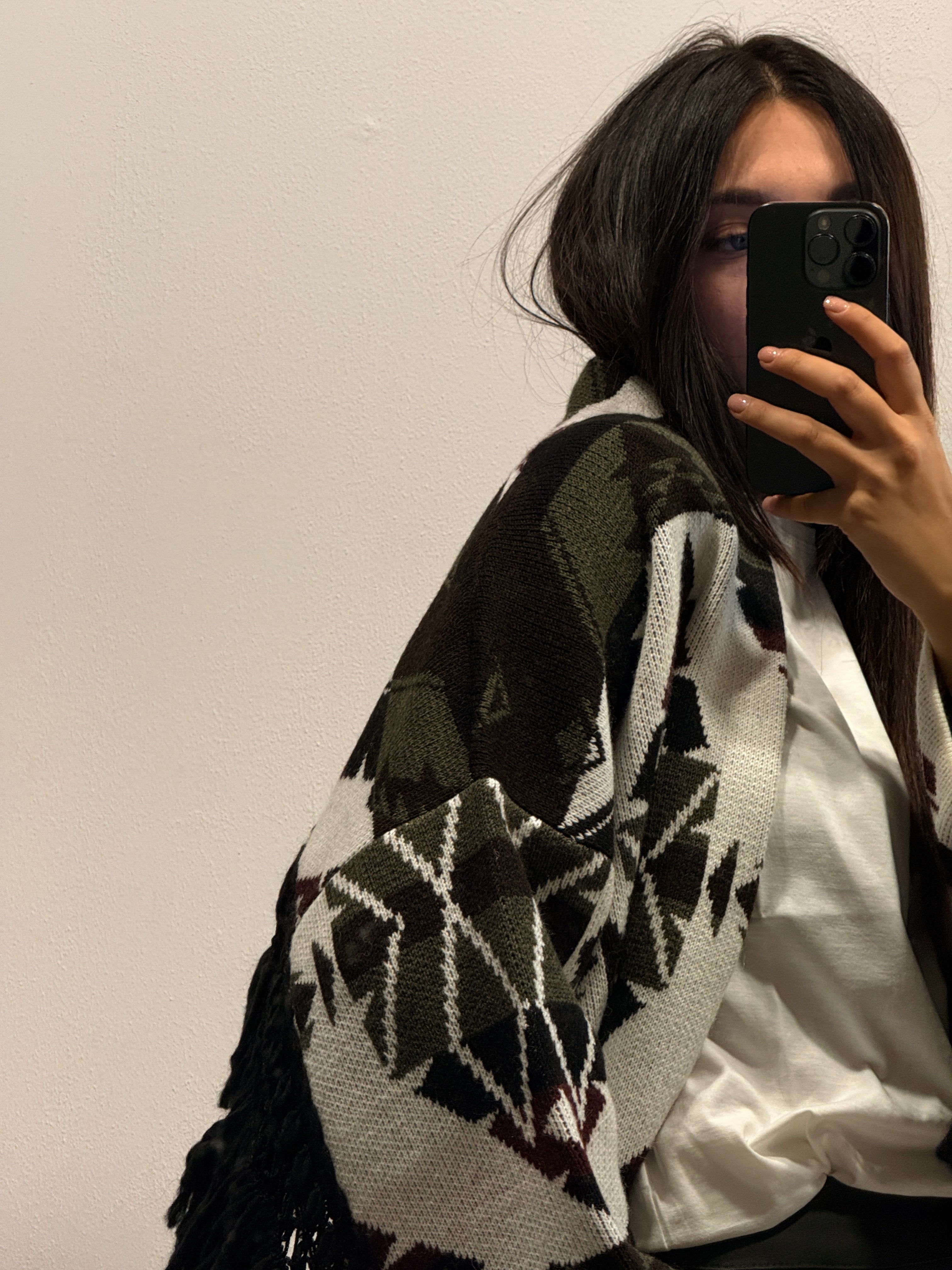 Cardigan motivo etnico con frange ViCOLO