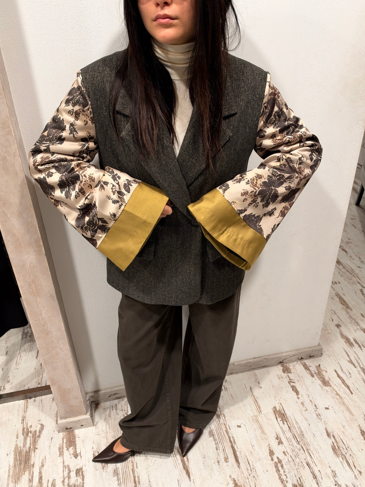 Blazer Over Maniche Stampa Floreale