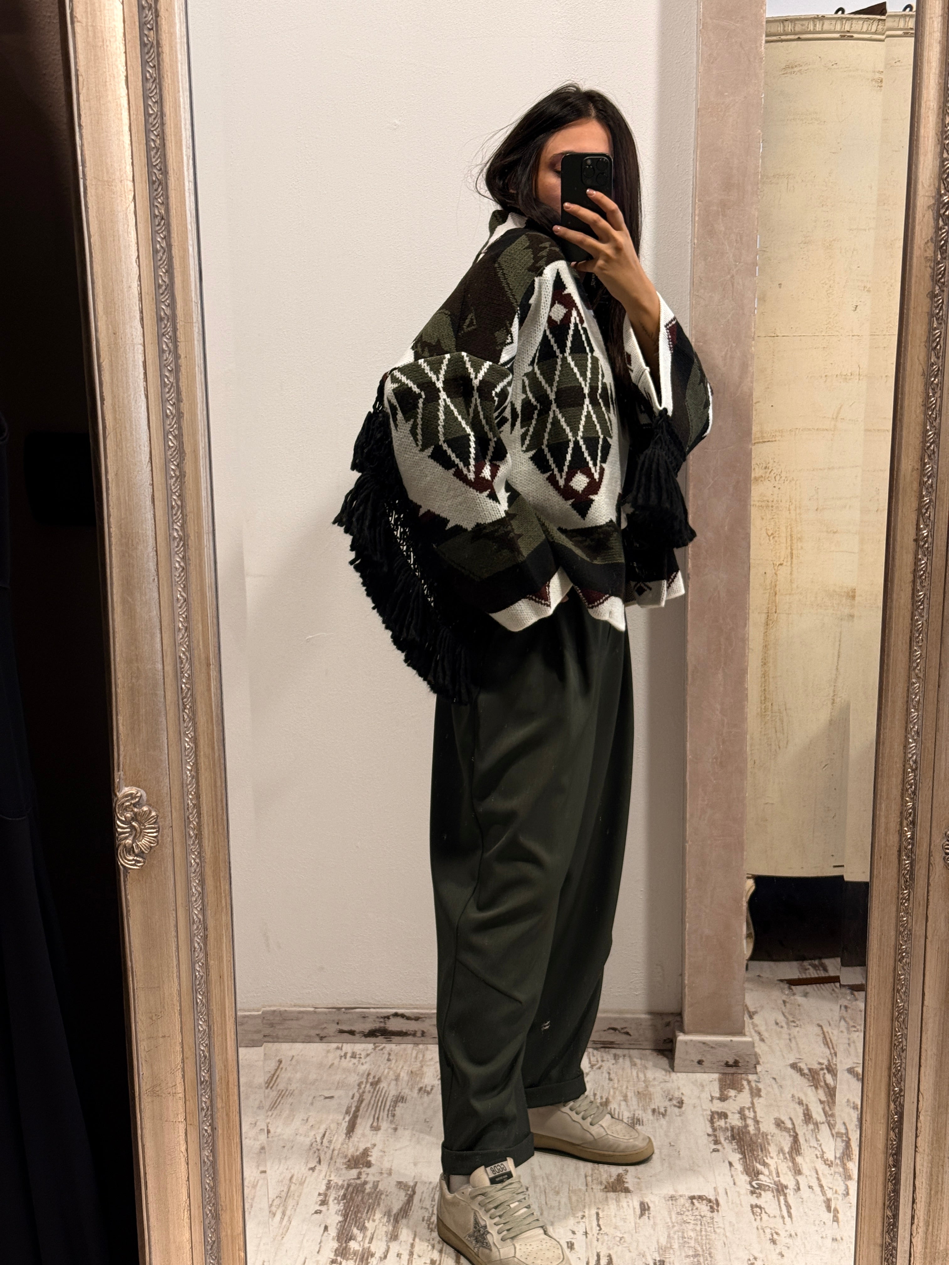Cardigan motivo etnico con frange ViCOLO