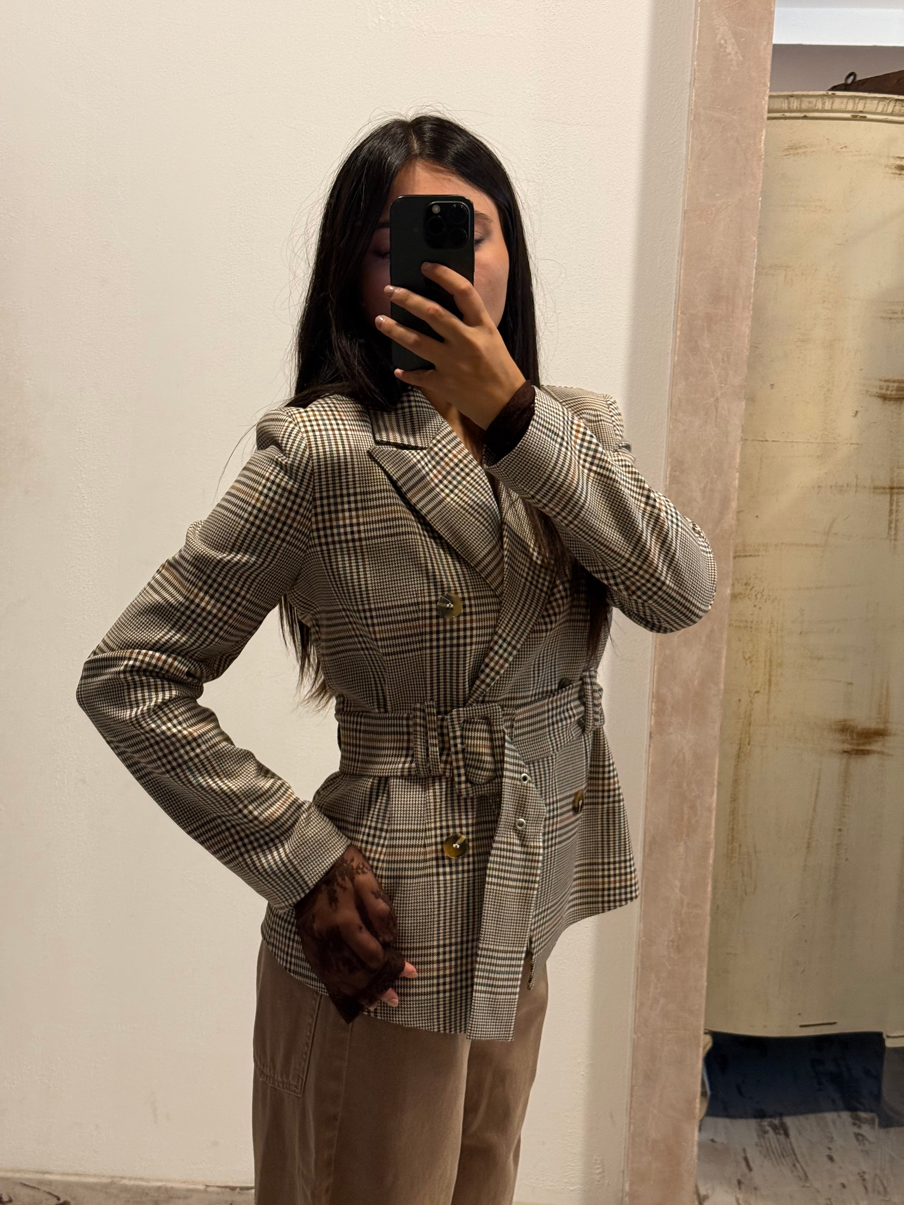 SUSYMIX - GIACCA CHECK SLIM CON CINTURA