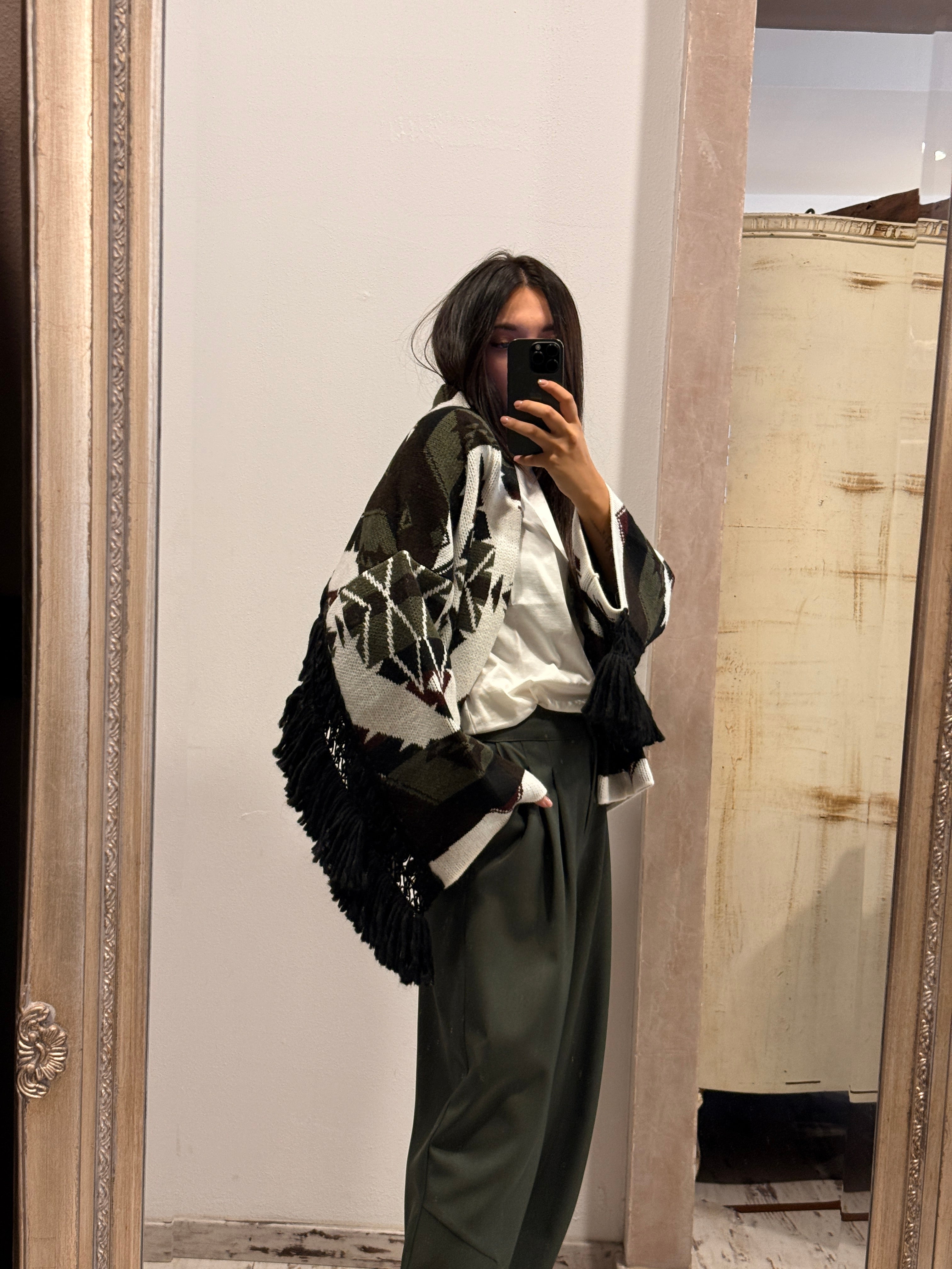 Cardigan motivo etnico con frange ViCOLO