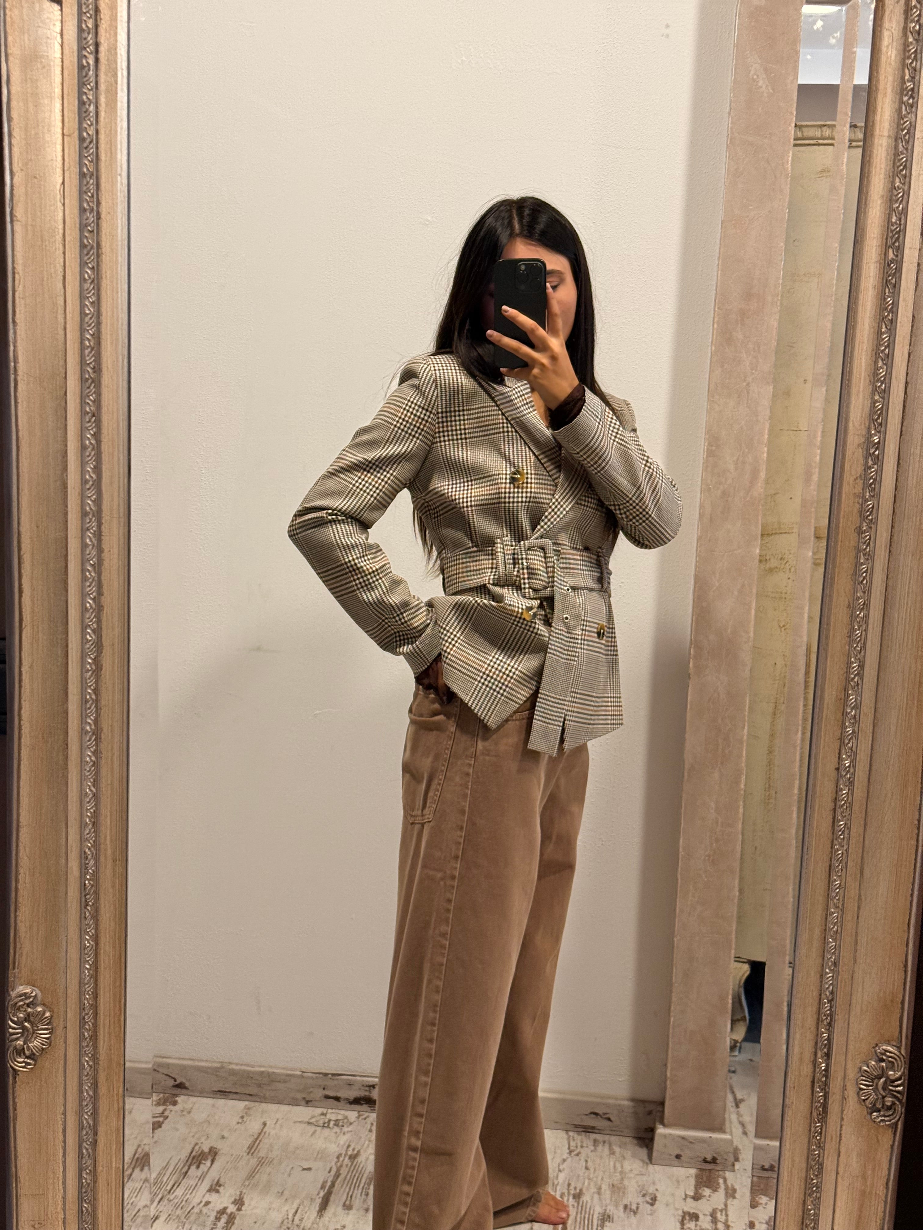 SUSYMIX - GIACCA CHECK SLIM CON CINTURA