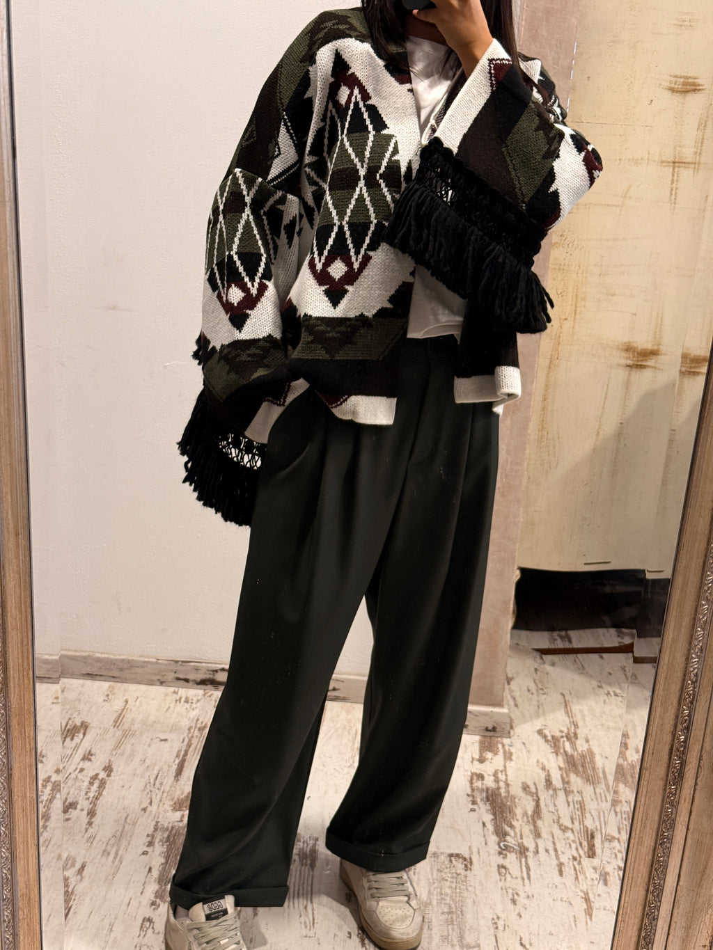 Cardigan motivo etnico con frange ViCOLO