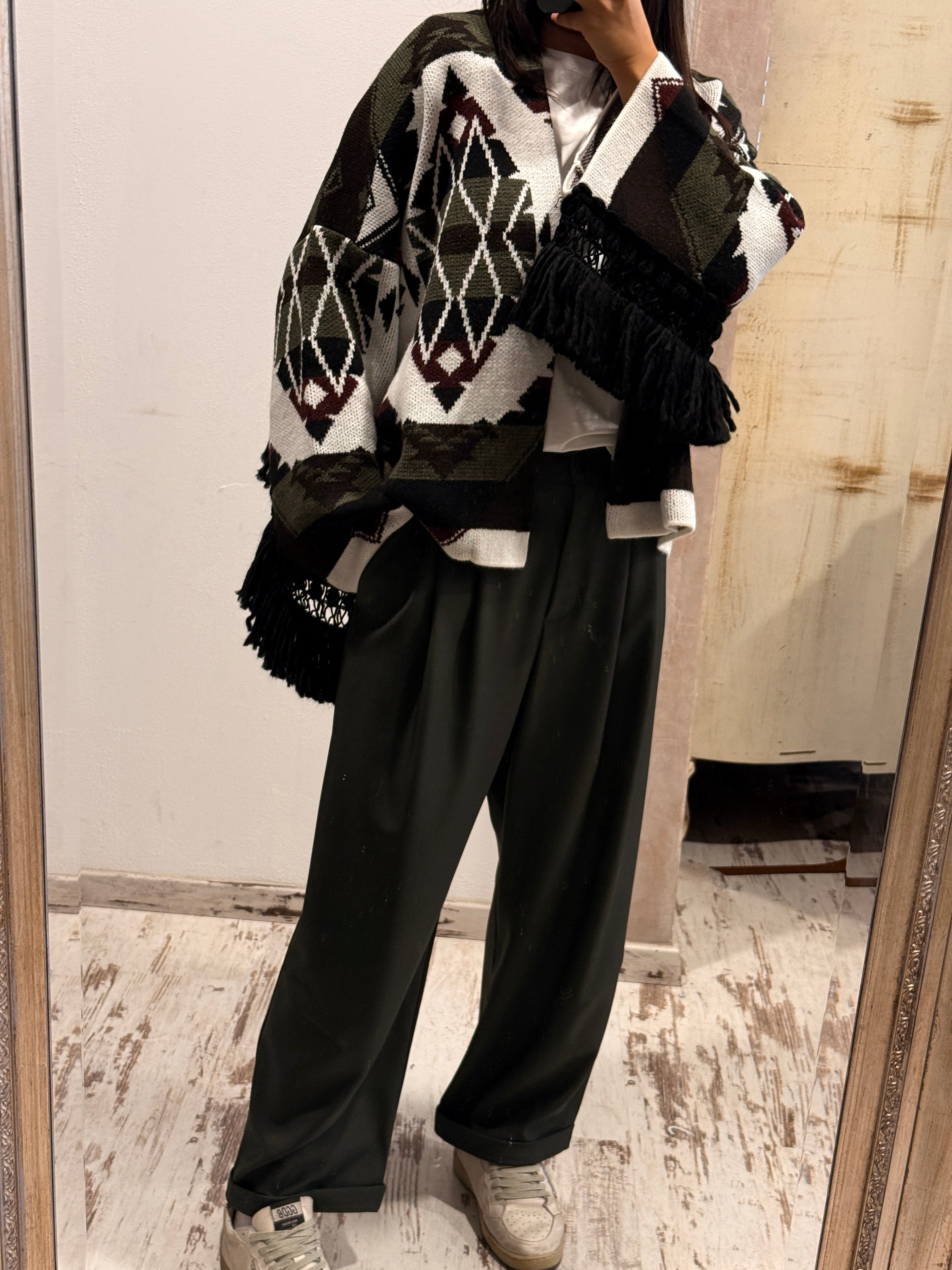 Cardigan motivo etnico con frange ViCOLO