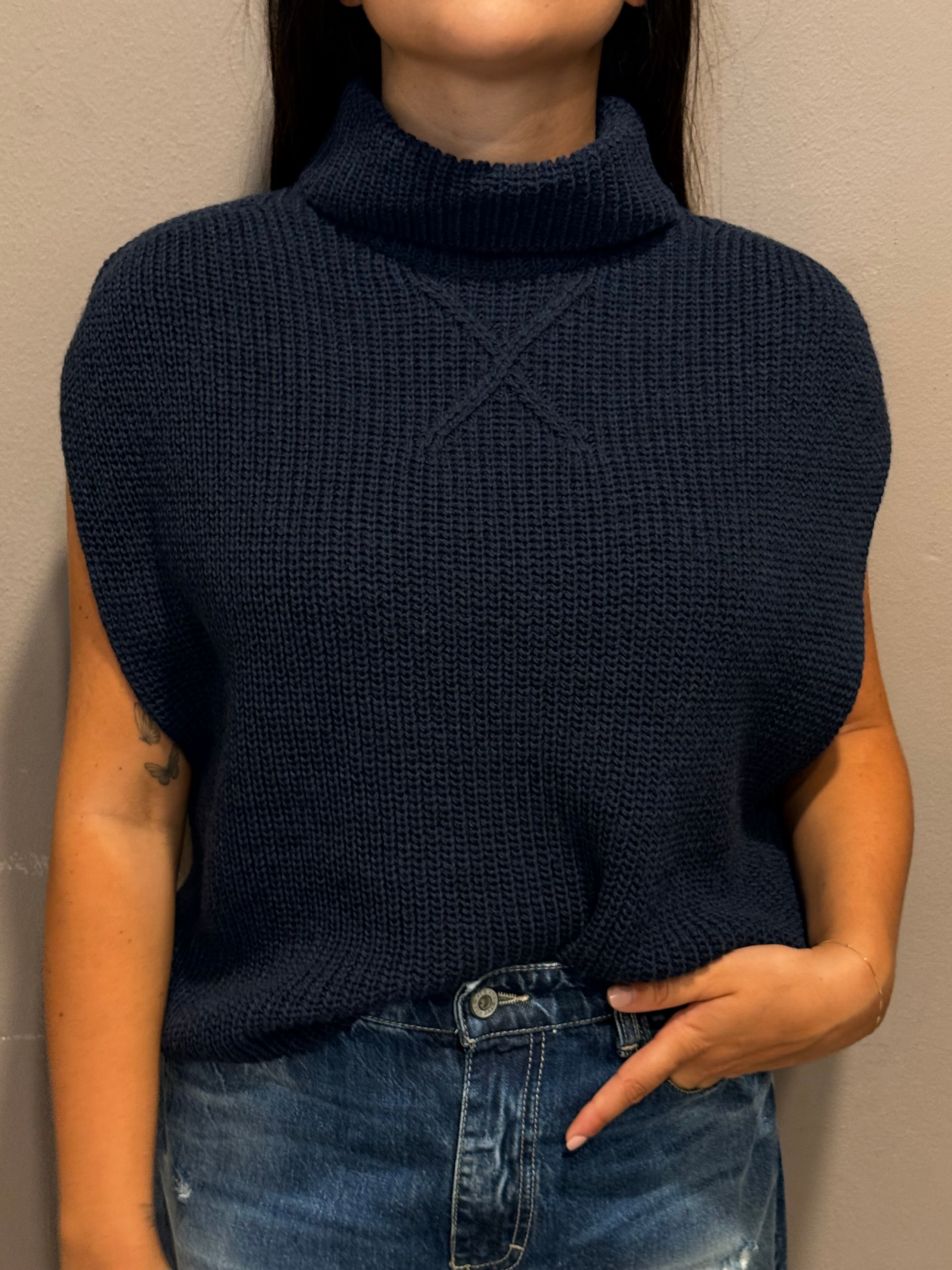 Maglione senza maniche a collo alto Please - Blu