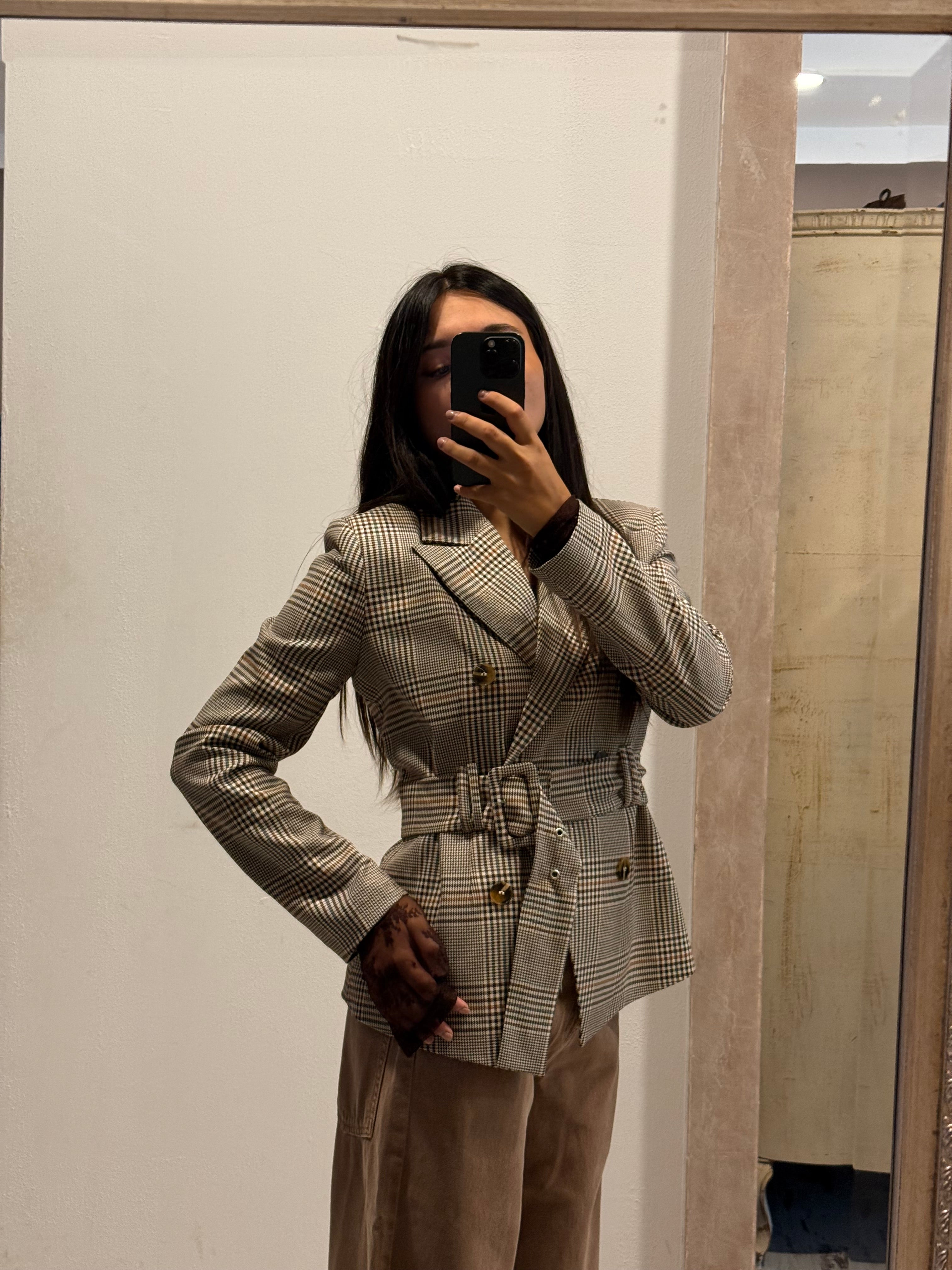 SUSYMIX - GIACCA CHECK SLIM CON CINTURA