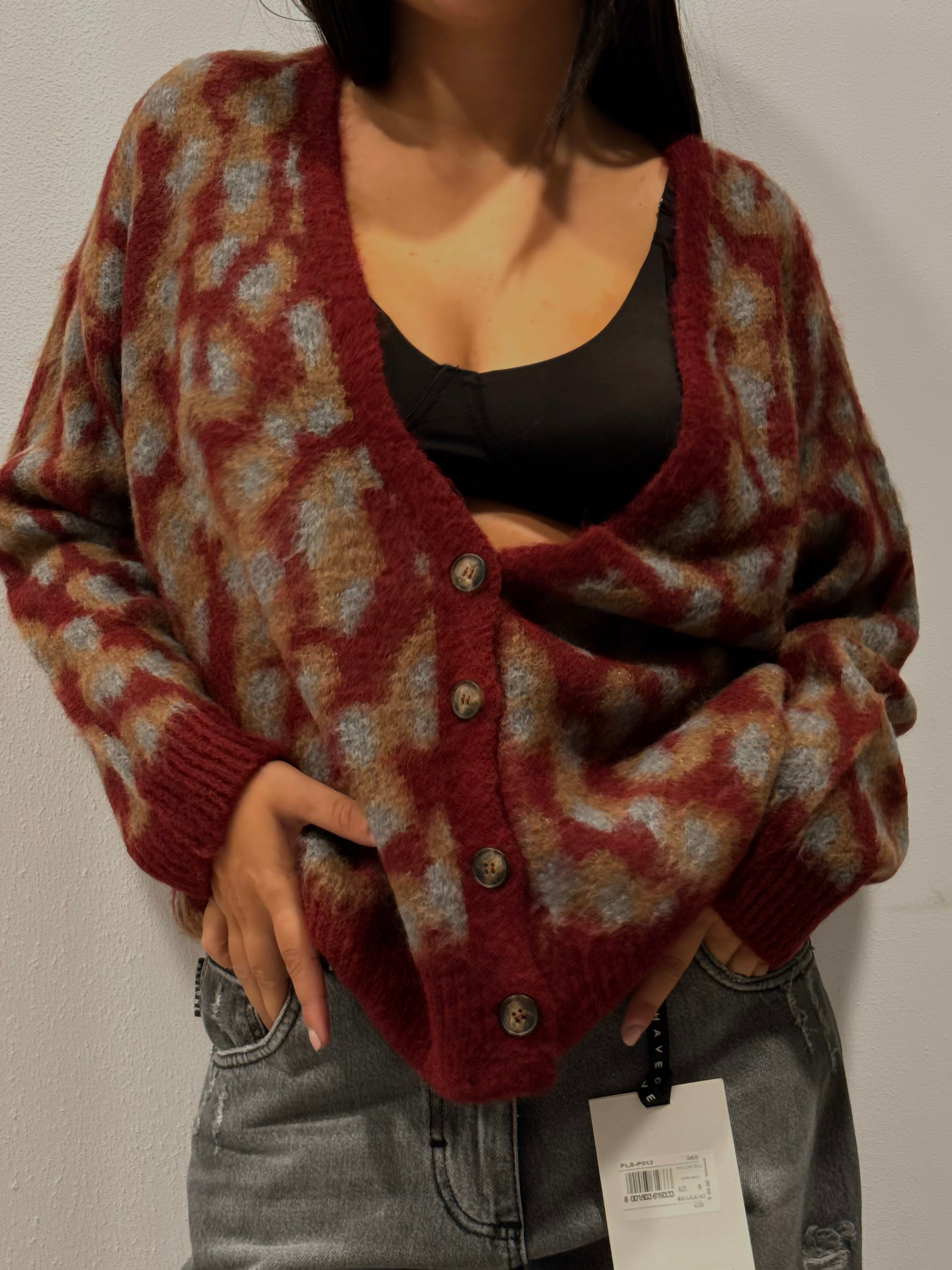 Cardigan jacquard maku vino a quattro bottoni - HaveOne