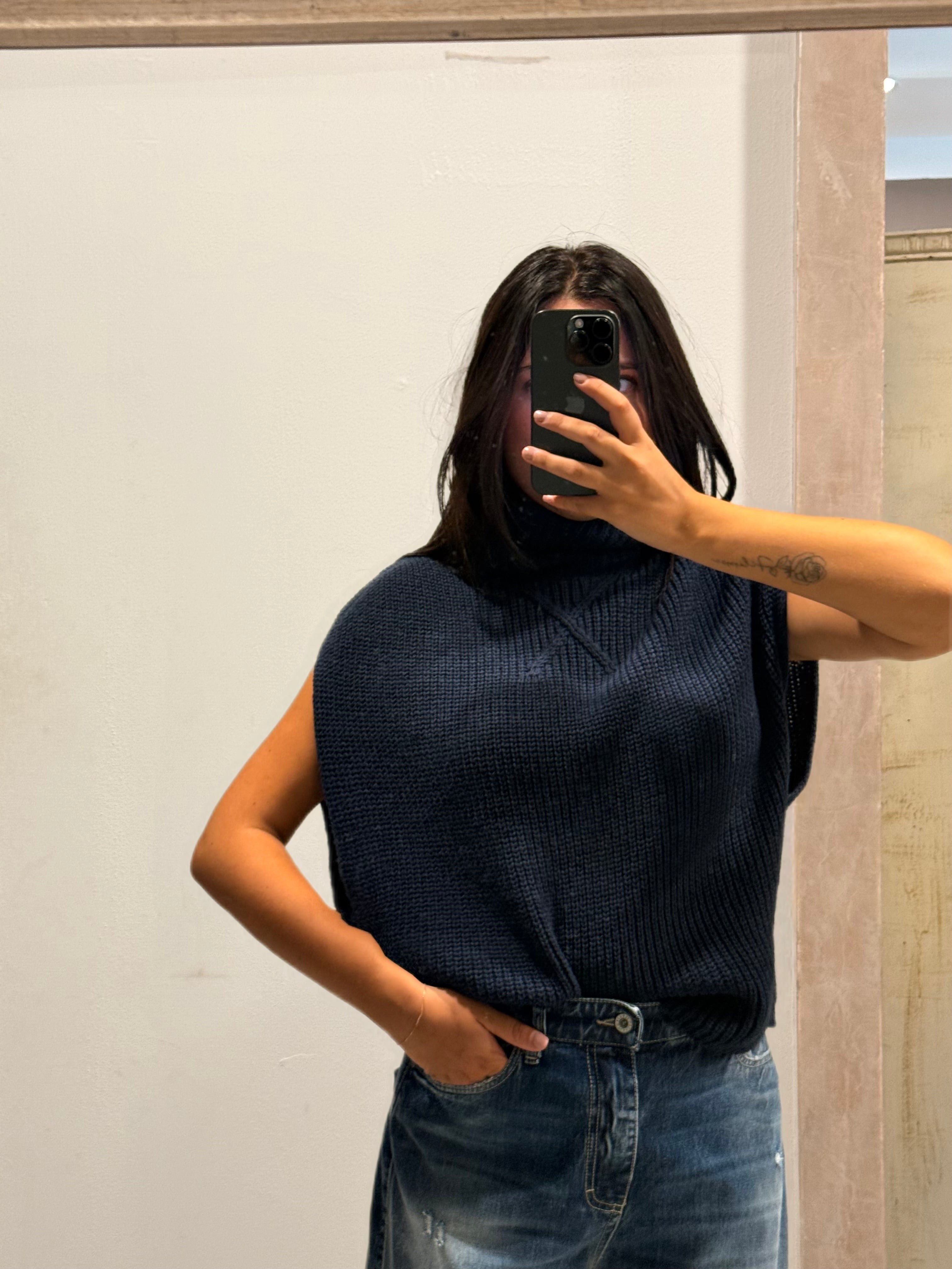 Maglione senza maniche a collo alto Please - Blu