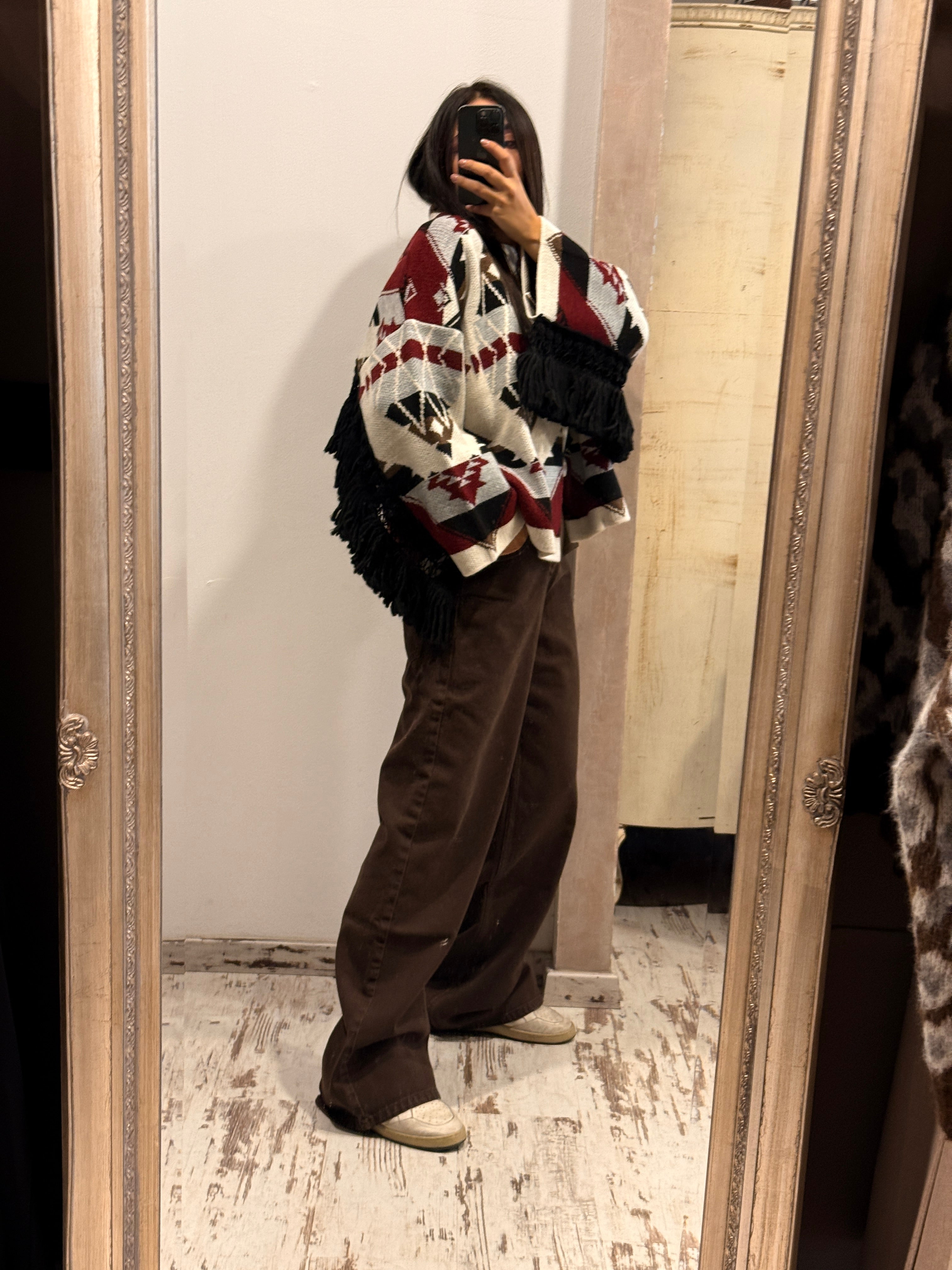 Cardigan motivo etnico con frange ViCOLO