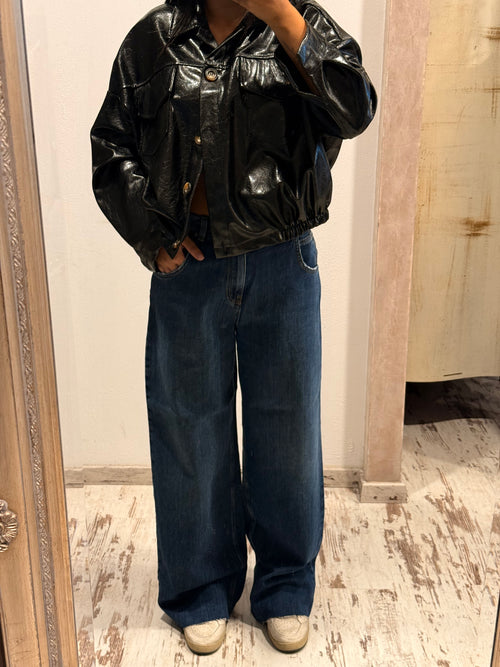 Bomber nero in ecopelle vernice HaveOne