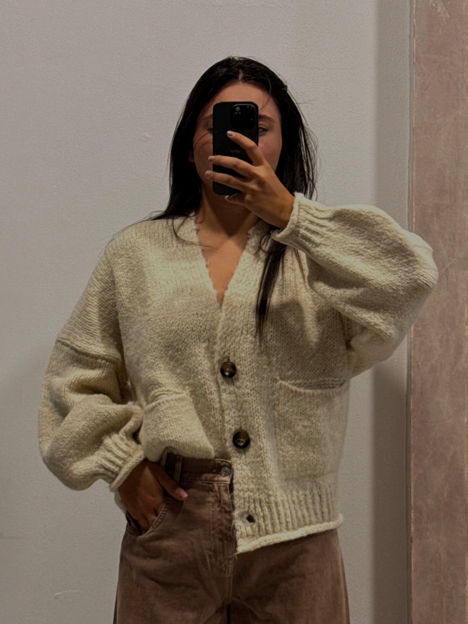 Cardigan calce a tre bottoni con taschine - HaveOne