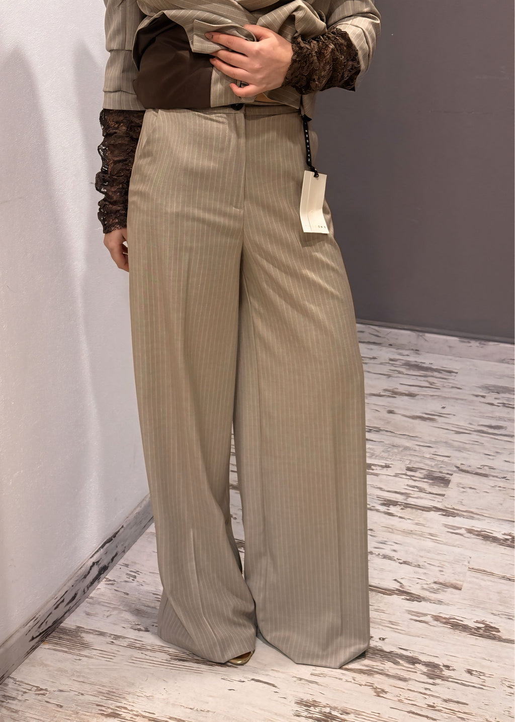 Pantalone palazzo gessato tortora- HaveOne