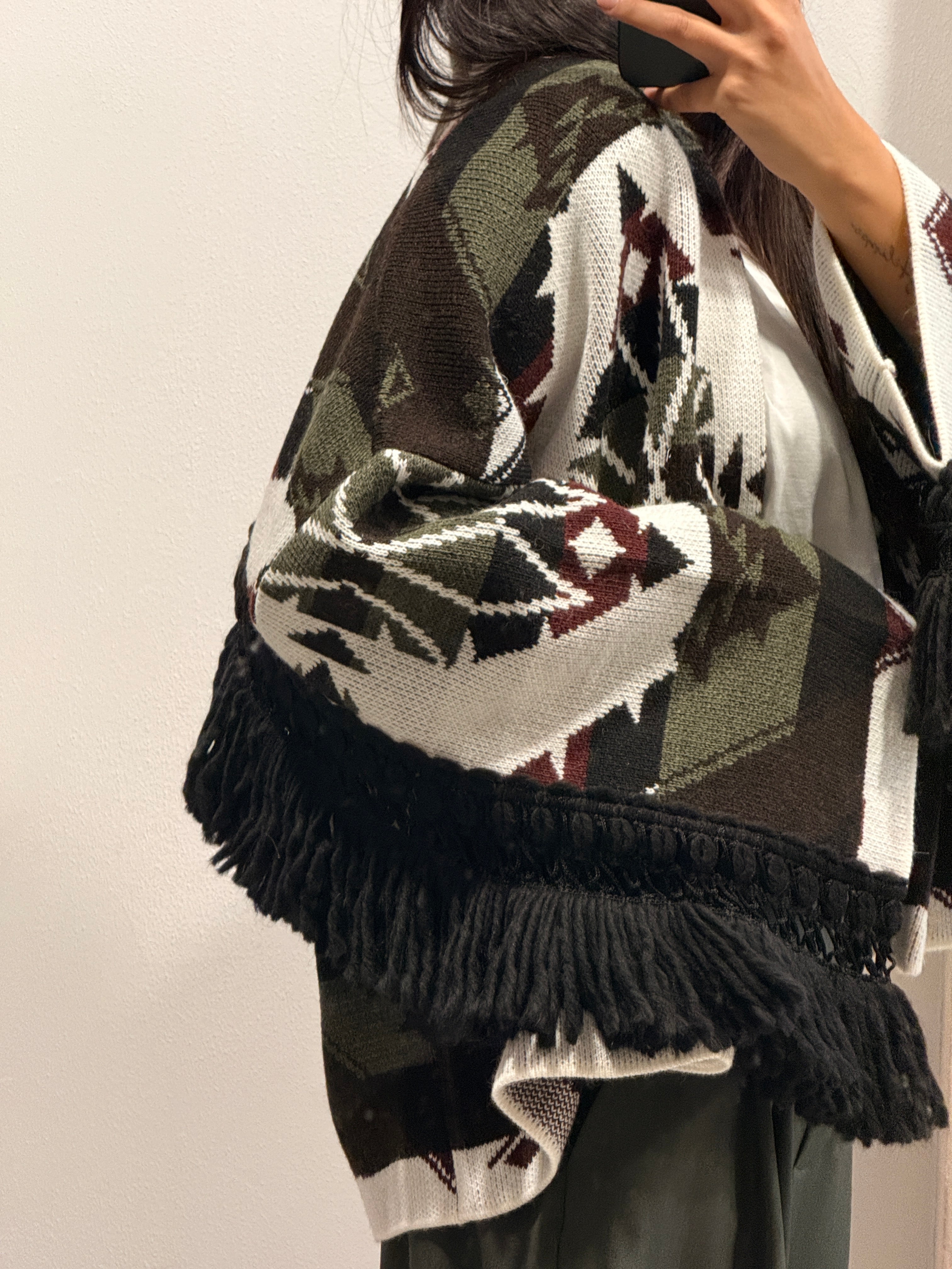 Cardigan motivo etnico con frange ViCOLO