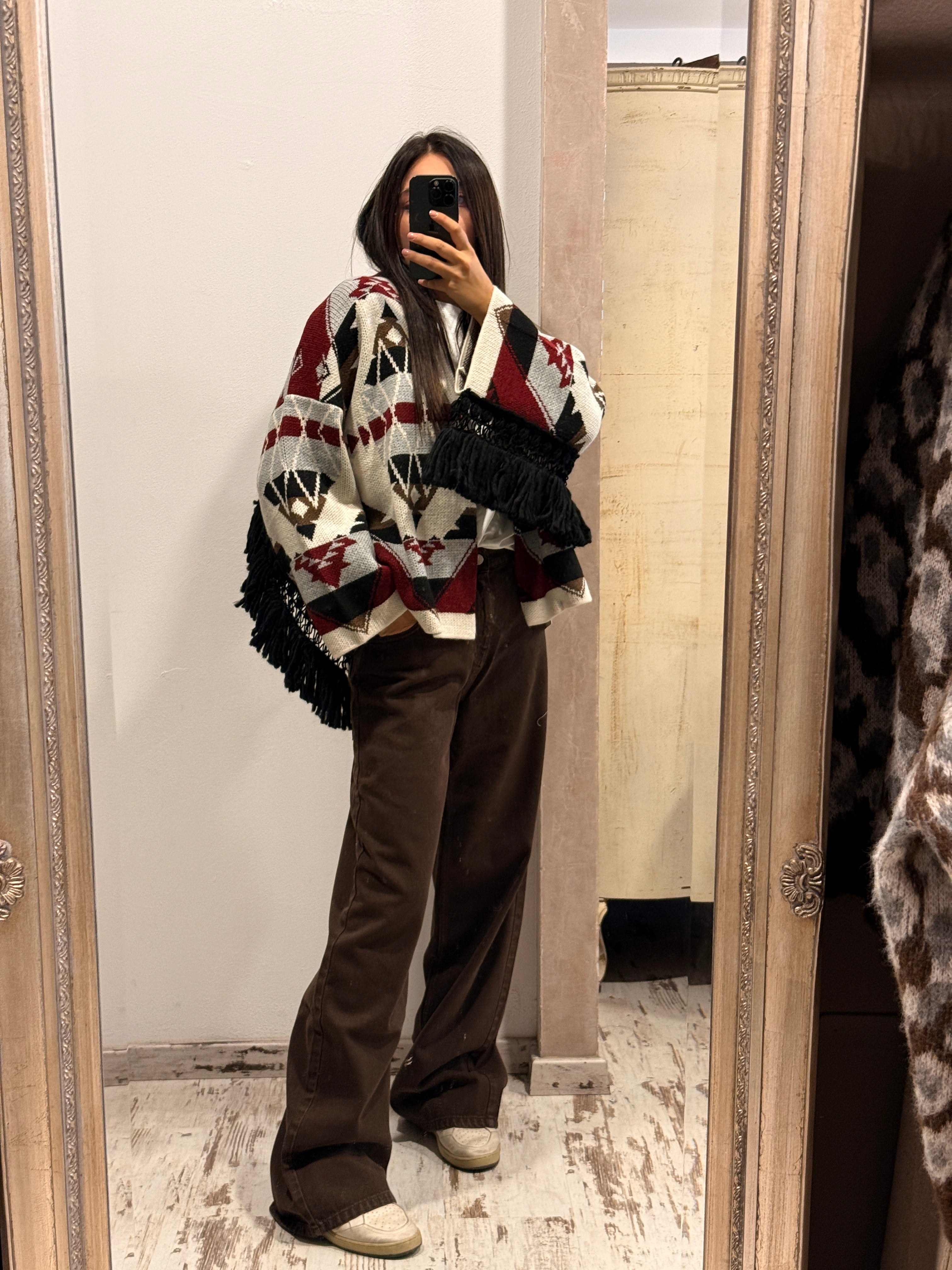 Cardigan motivo etnico con frange ViCOLO