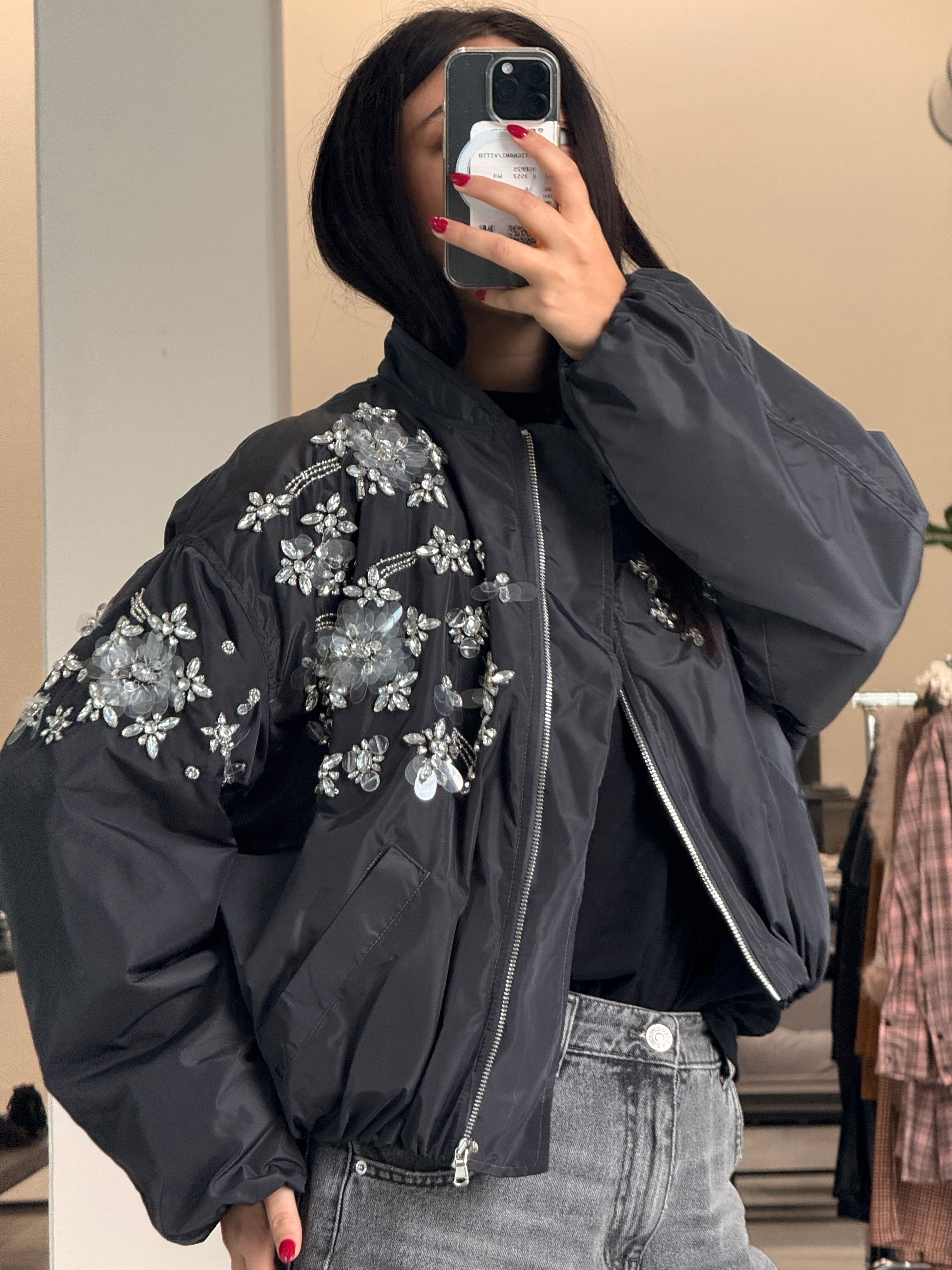 Haveone bomber over con cristalli ricamati