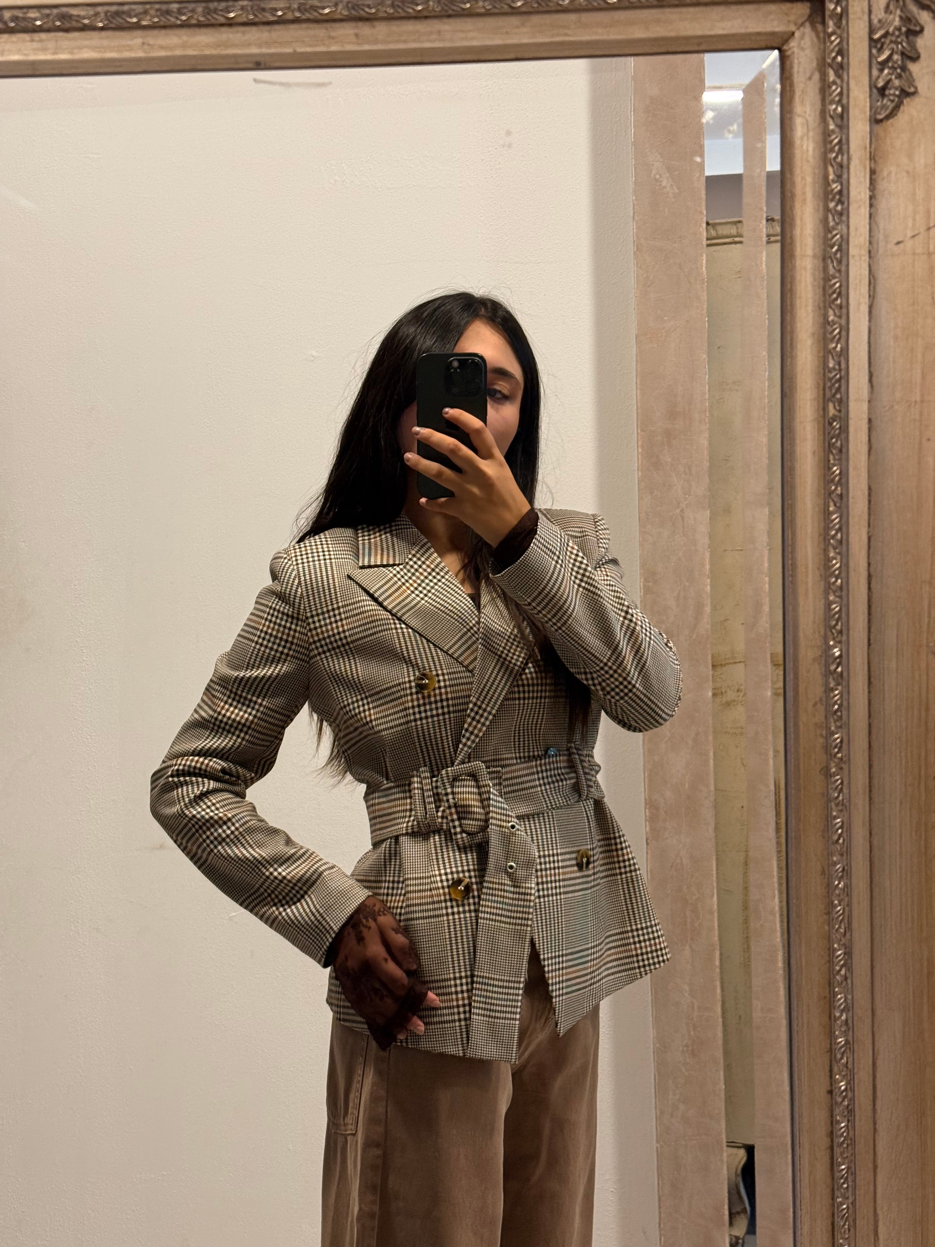 SUSYMIX - GIACCA CHECK SLIM CON CINTURA