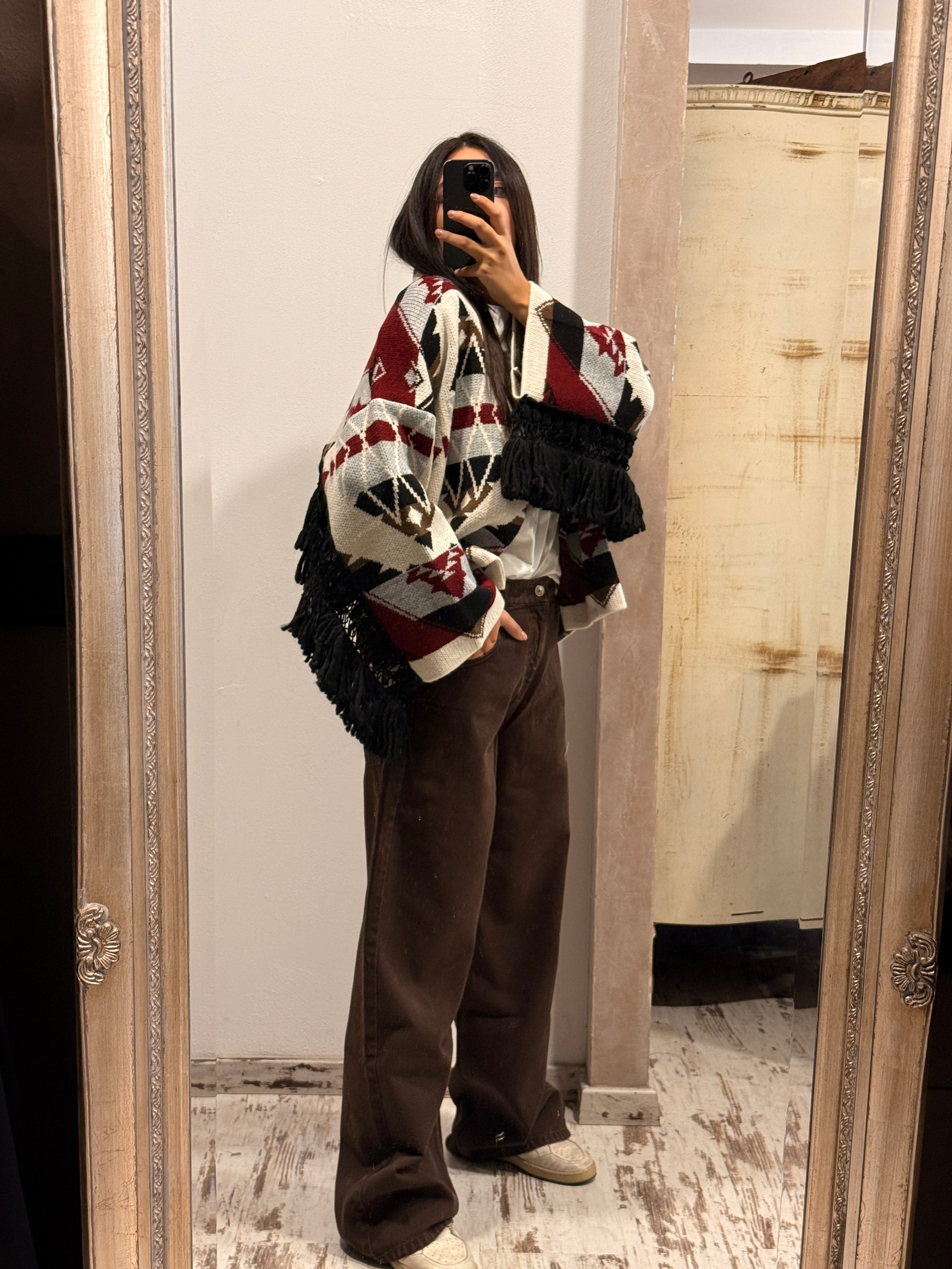 Cardigan motivo etnico con frange ViCOLO