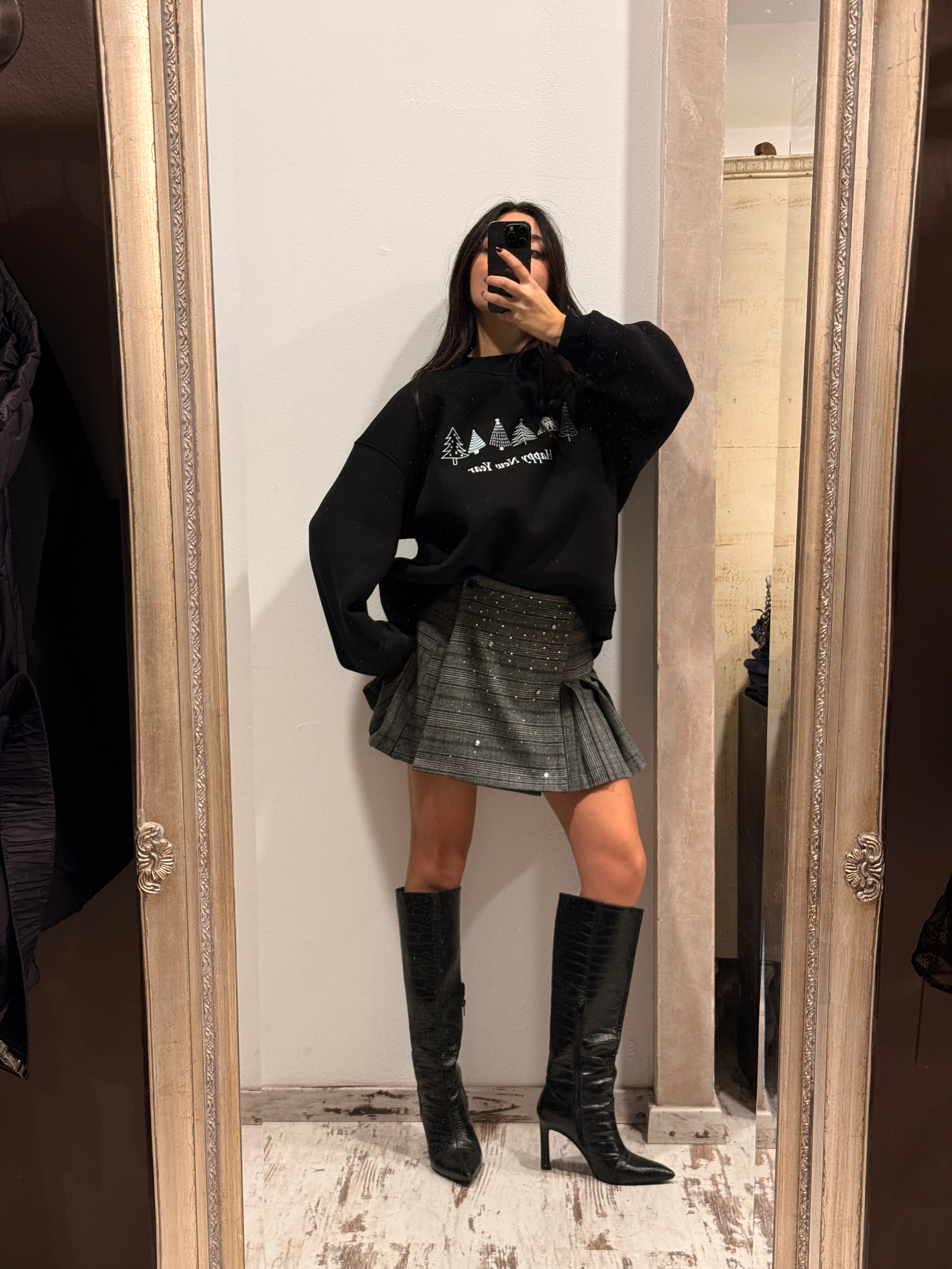 Gonna corta a portafoglio con perle e motivo check Please