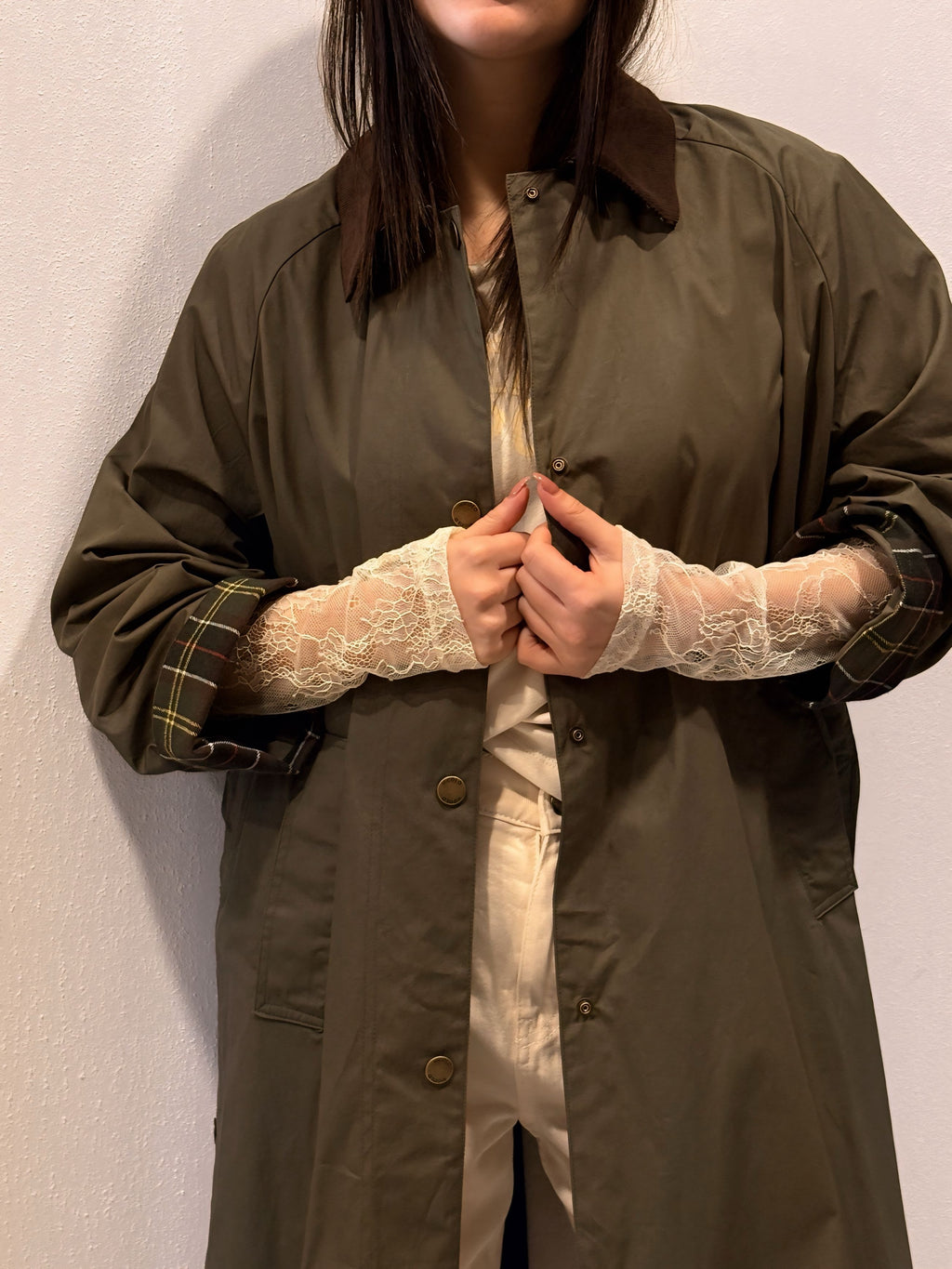 Trench verde militare collo velluto Vicolo