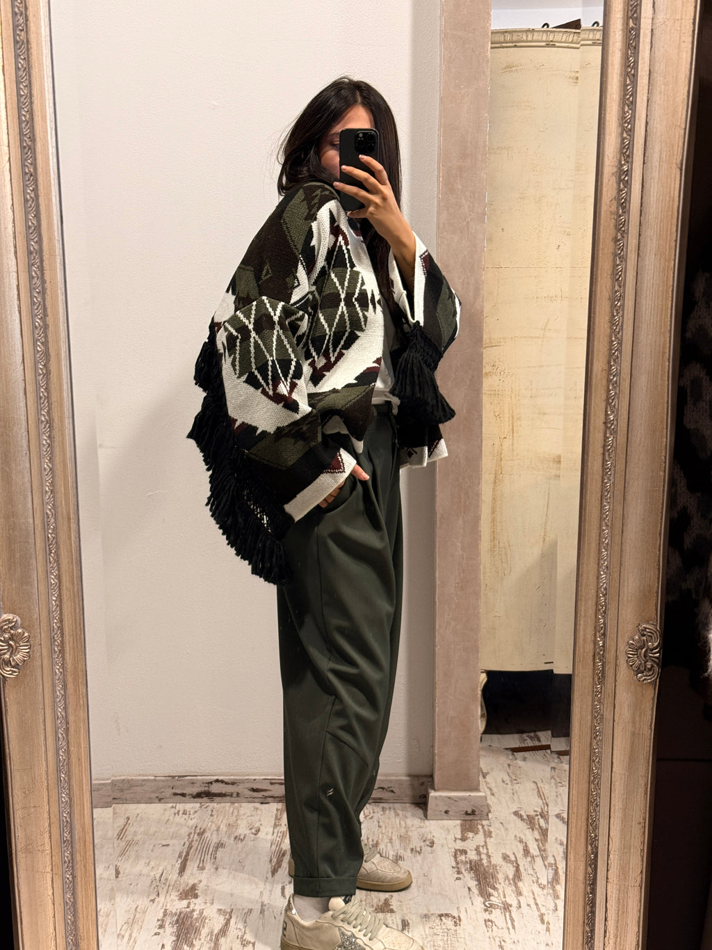 Cardigan motivo etnico con frange ViCOLO