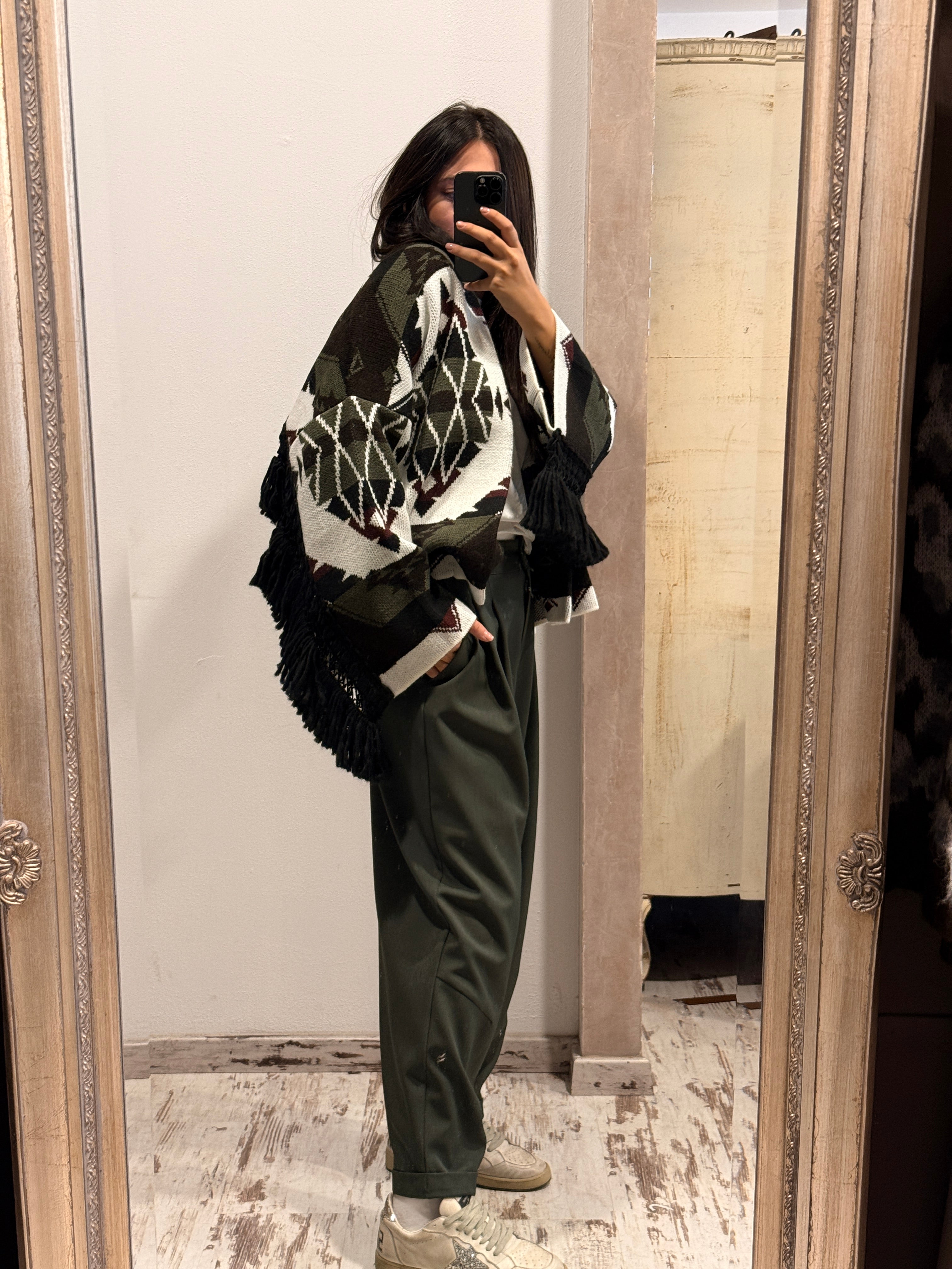 Cardigan motivo etnico con frange ViCOLO