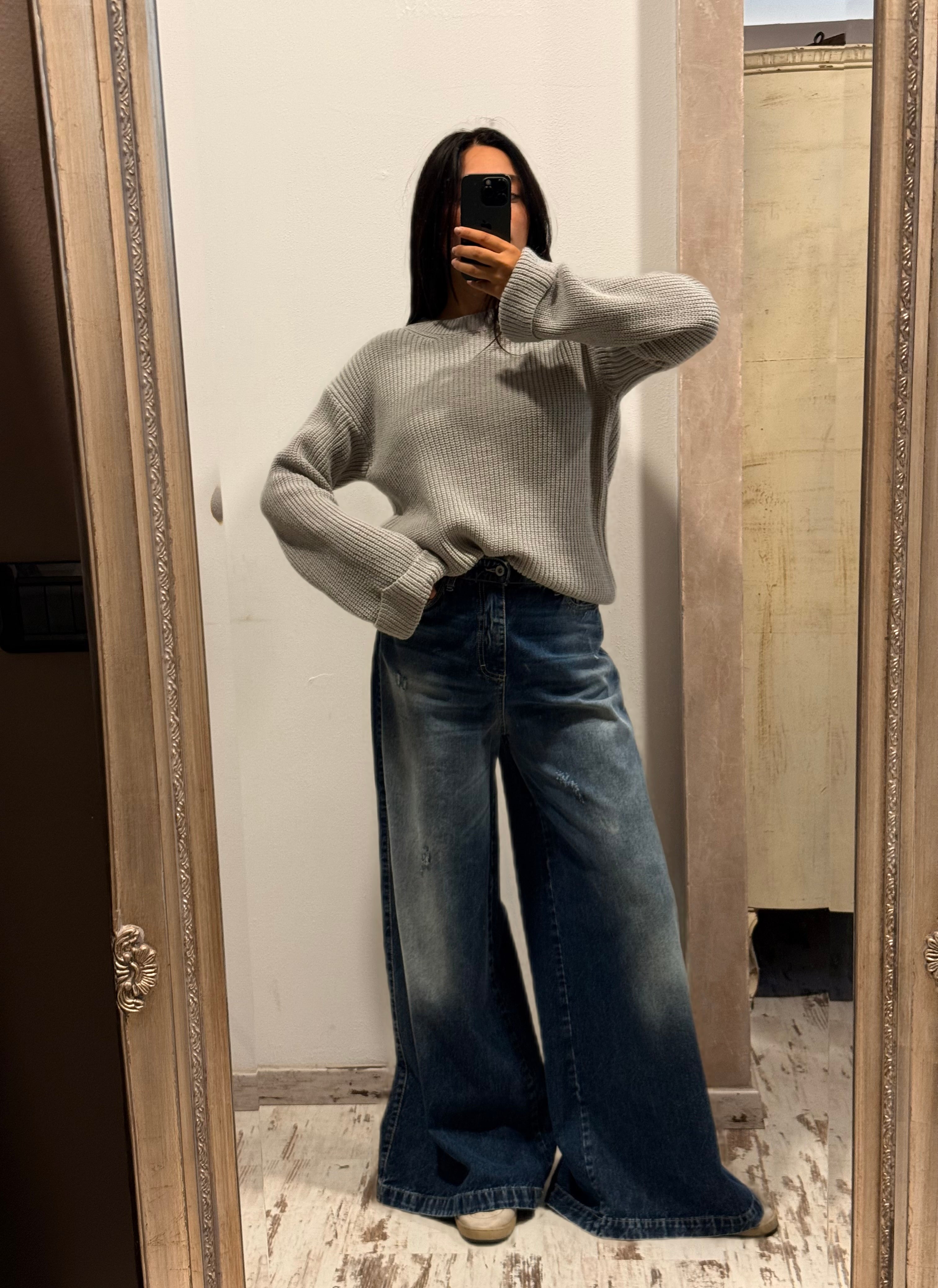 Jeans a gamba larga e vita alta Please
