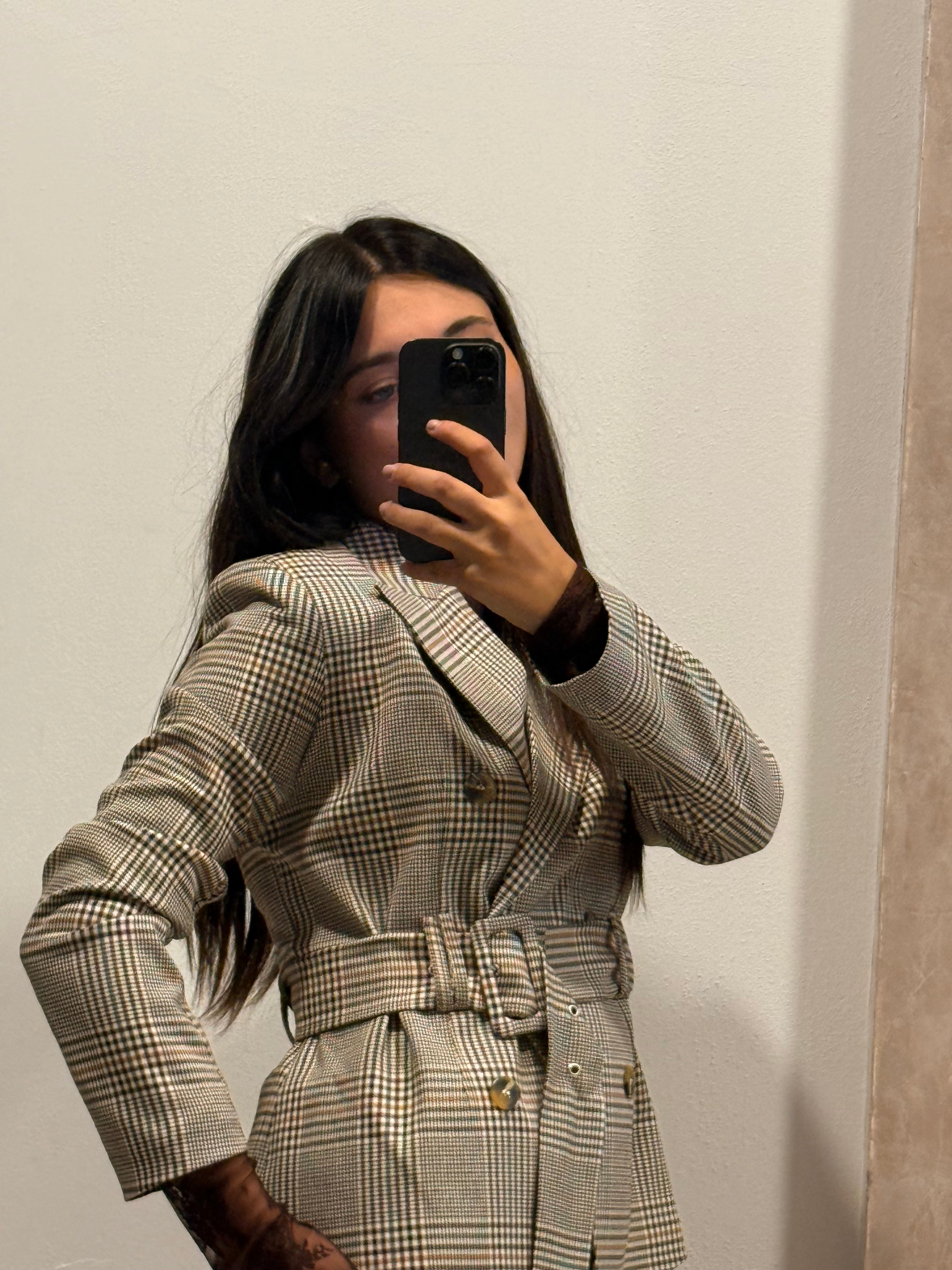 SUSYMIX - GIACCA CHECK SLIM CON CINTURA