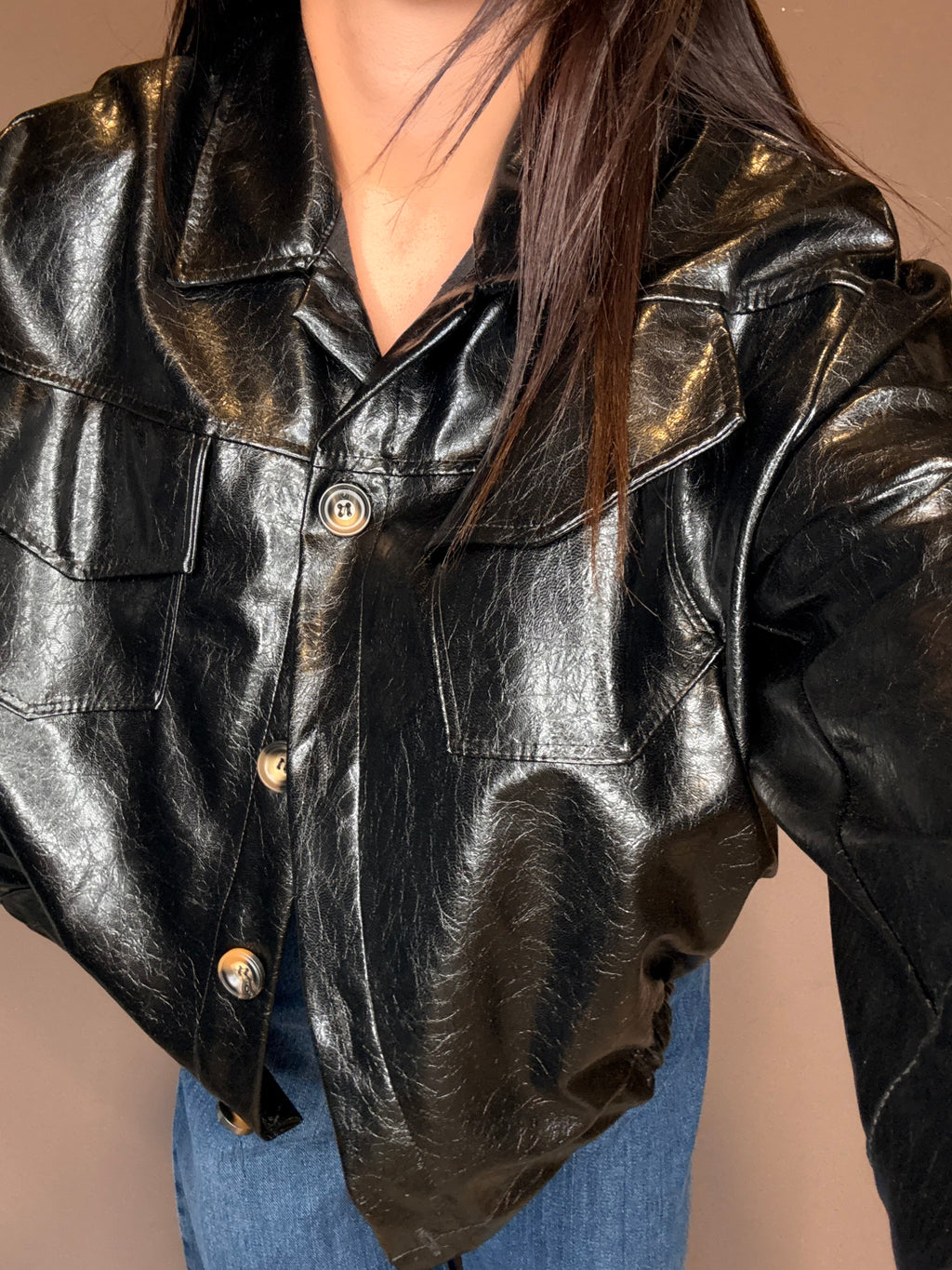 Bomber nero in ecopelle vernice HaveOne